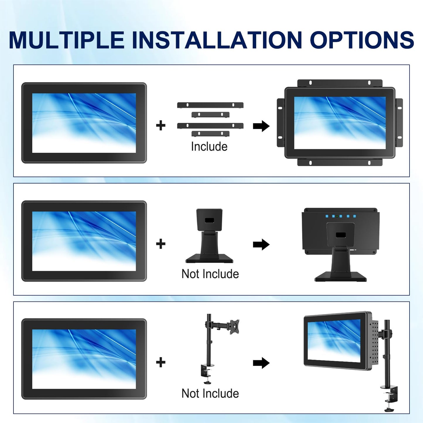 Bosunre 7 Inch Open Frame Touch Screen Monitor, 10-Point Capacitive Touch Display, 1024x600 Resolution, IP65 Industrial Monitor, Black Metal Housing, Open Bracket Mount for HMI Control Panels