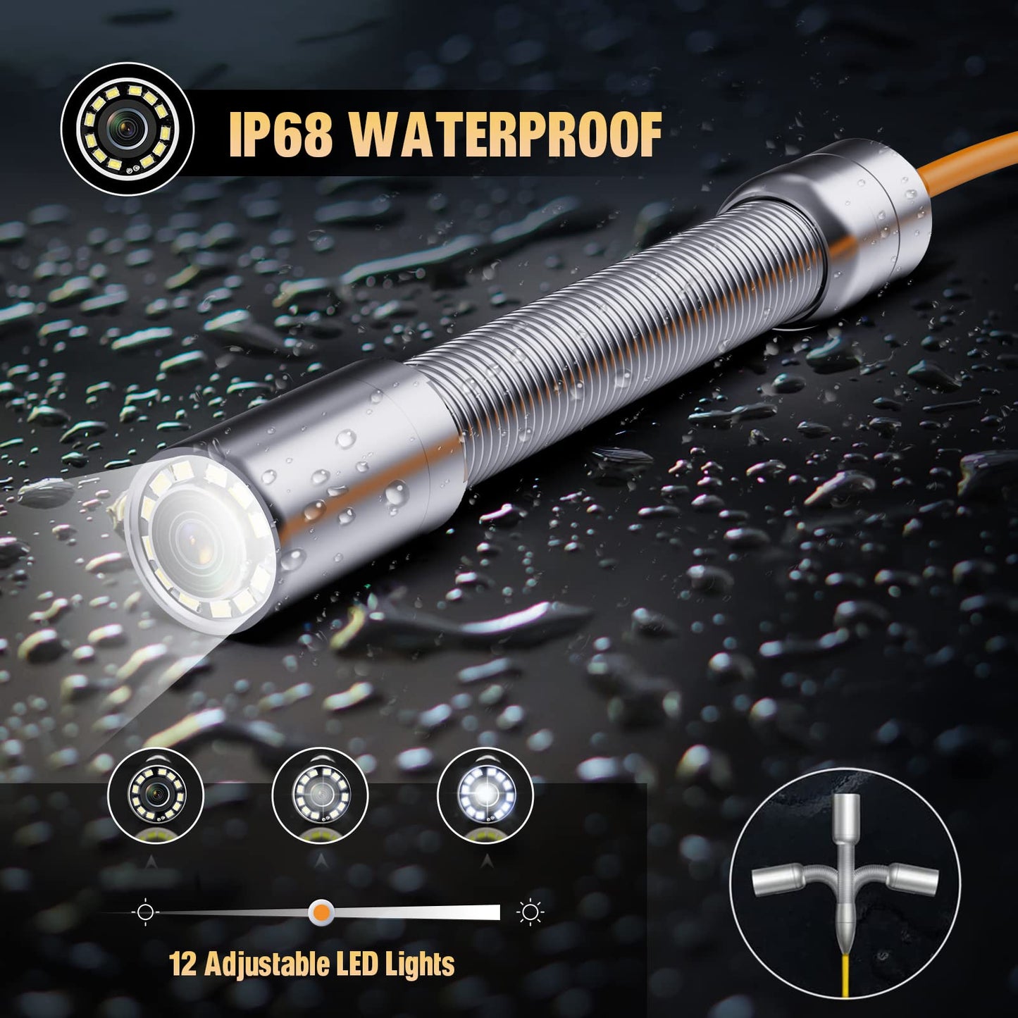 Sewer Camera 100ft Sewer Inspection Camera with Distance Counter and Keyboard 7" Screen IP68 Waterproof Industrial Endoscope Snake Camera 17MM Drain Pipe Inspection Camera