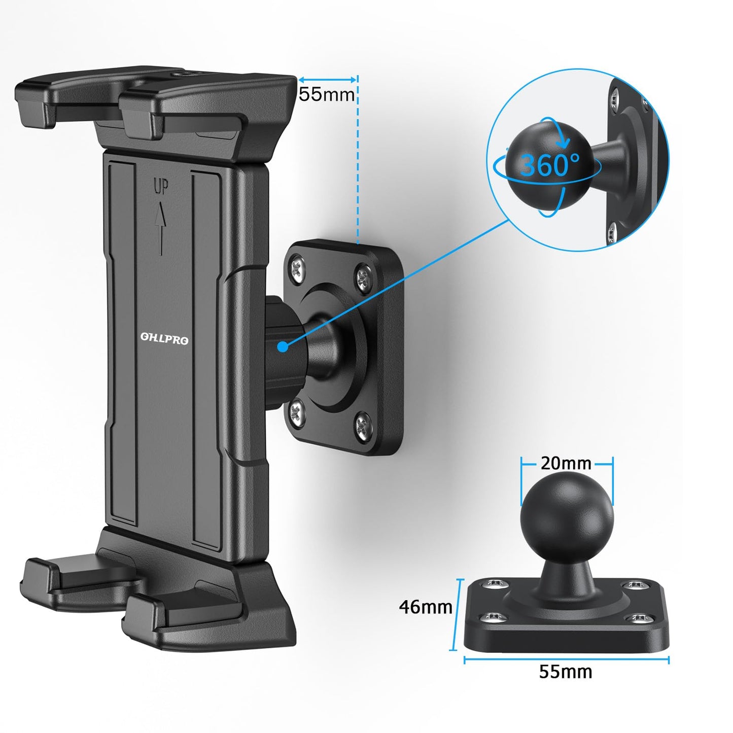 OHLPRO Universal Tablet Wall Mount Holder for 4.7-13 inch Tablet Smartphone eReader, 360° Adjustment Compatible with iPad, iPhone, Kindle Fire HD, Galaxy Tab, Switch, Drilled Screw Mounting