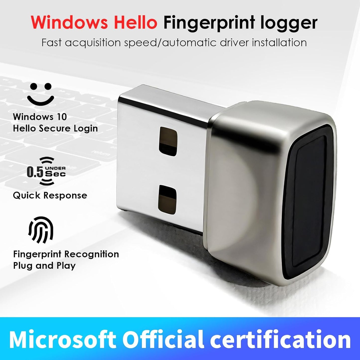 Windows10/11, Setup-Windows USB Fingerprint Reader for Windows Hello Mini Fingerprint Scanner,Metal Shell Auto Driver