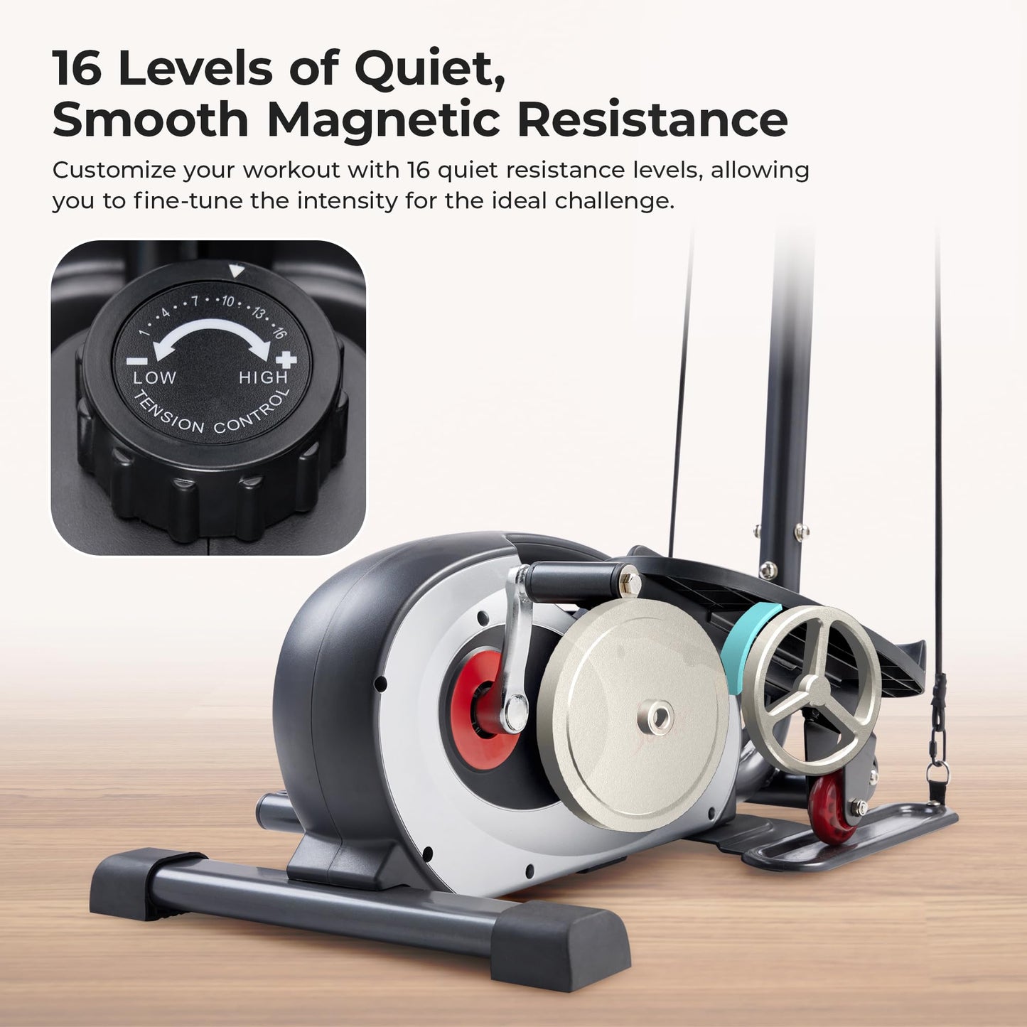 Sunny Health & Fitness Smart Compact Elliptical Cross Trainer with Handlebar and Exercise Bands, Magnetic Resistance, Senior Home Workout Machine, Free SunnyFit App Bluetooth Connectivity - SF-E323057