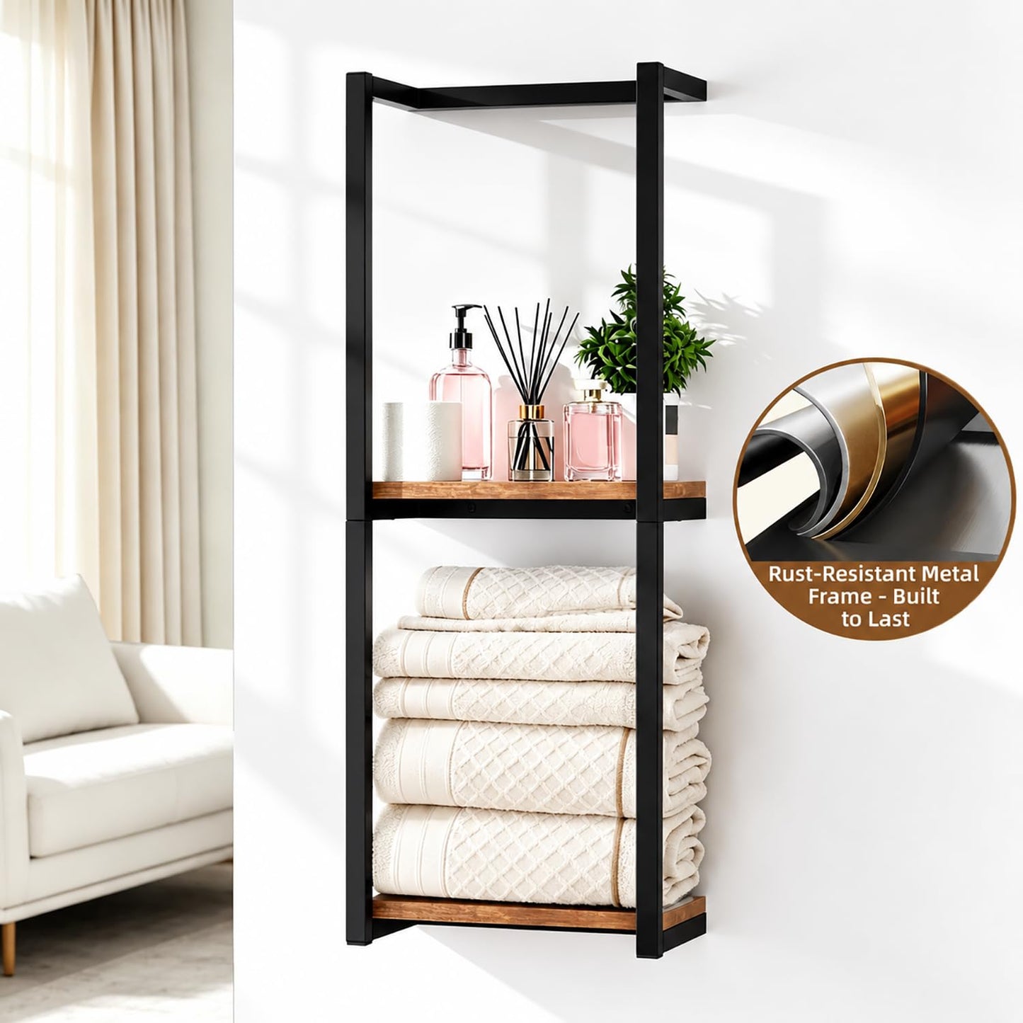GOTFLYO Towel Racks for Bathroom, 2 Tier Wall-Mounted Towel Rack, Home Decor Shelf, Space-Saving Organizer Rack for Household, Bathroom, and Bedroom