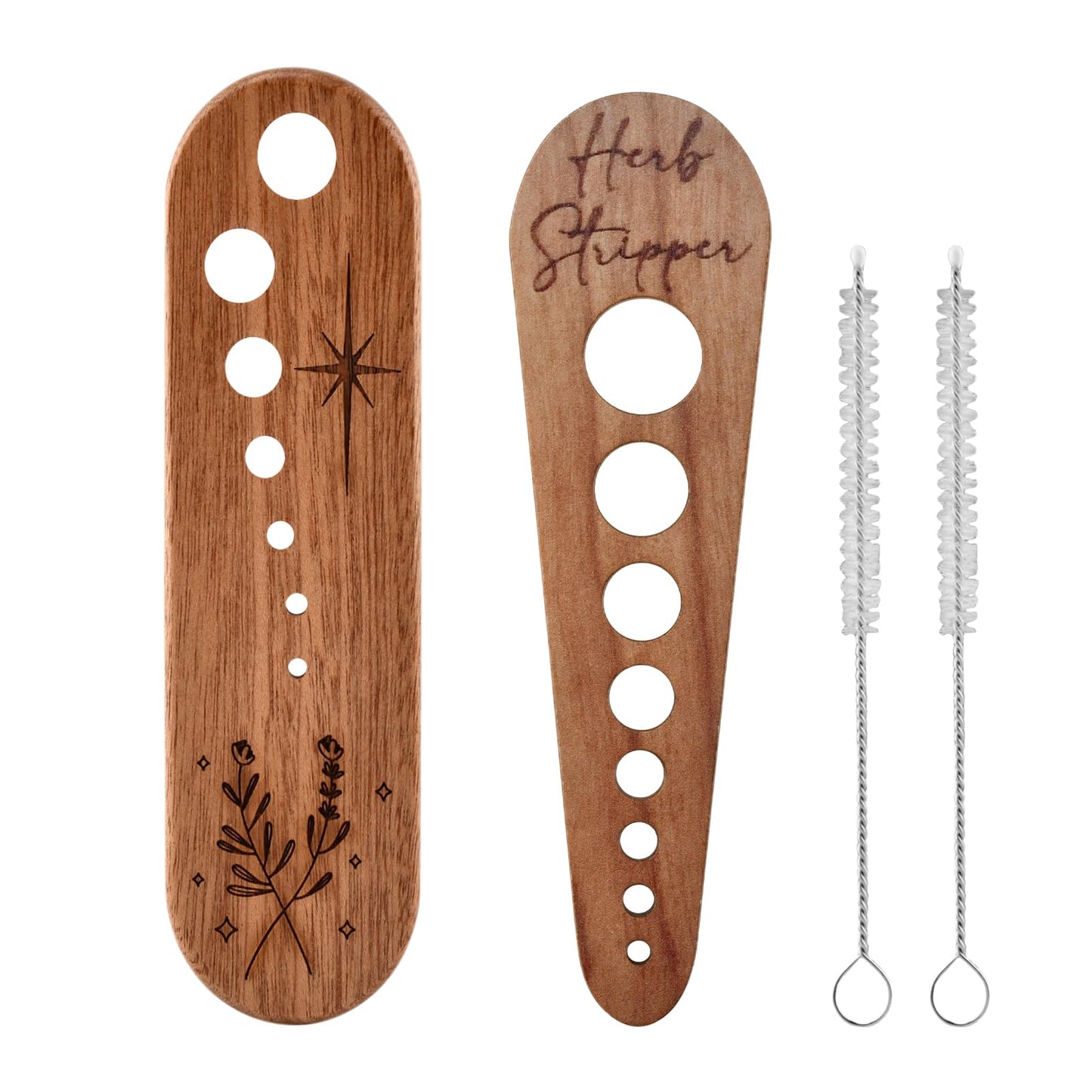 2 Wooden Vegetable Leaf Separator,Vegetable Leaf Herb Stripper Chopper Tool,with 2 Cleaning Brush,Fun Kitchen Gadgets,Exquisite Herb Stripper Bowl Gifts for Kitchen Home Chefs
