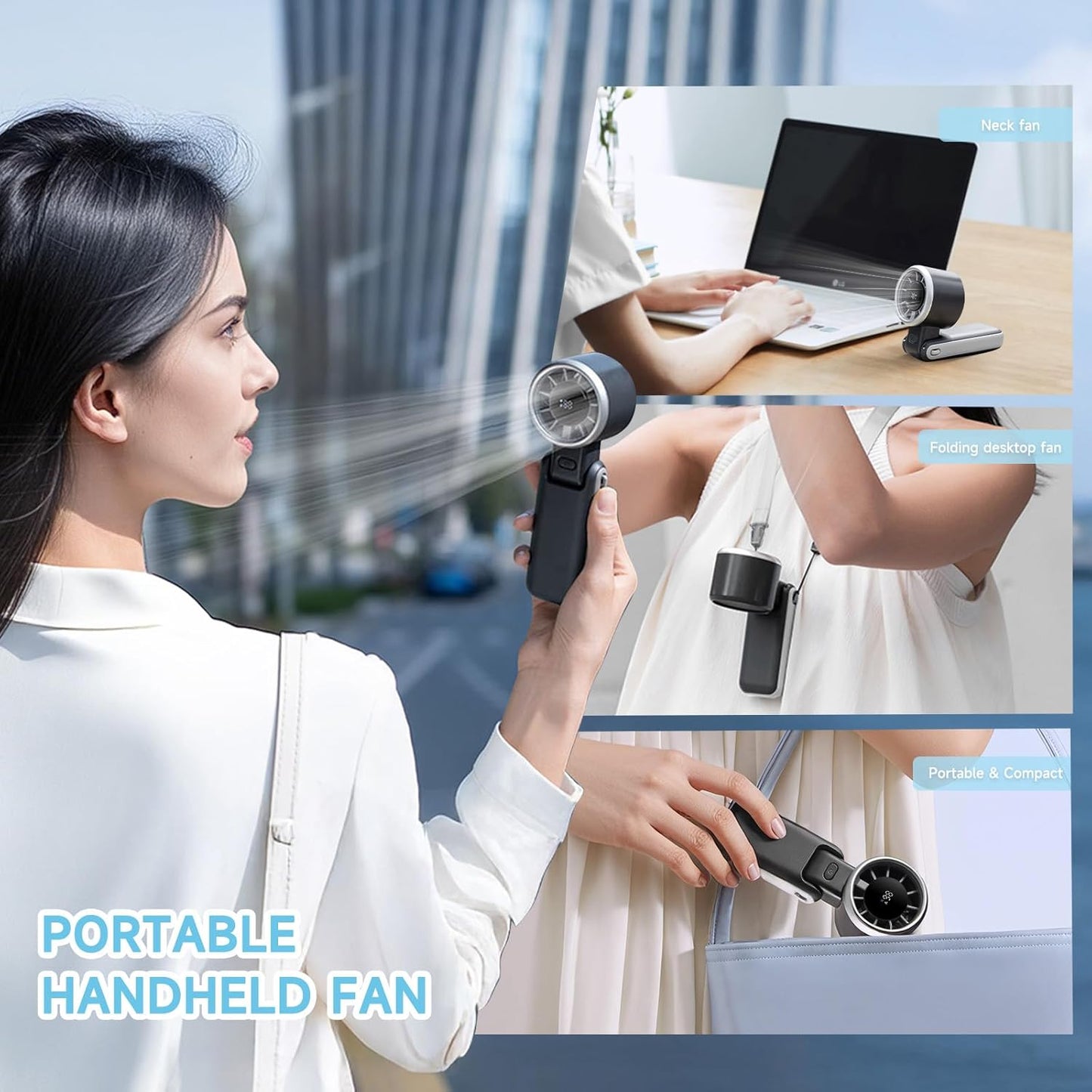 Skiennix Portable Handheld Turbo Fan - 180° Folding Design, 5 Adjustable Speeds, USB Rechargeable | Ideal for Travel & Summer (Black)