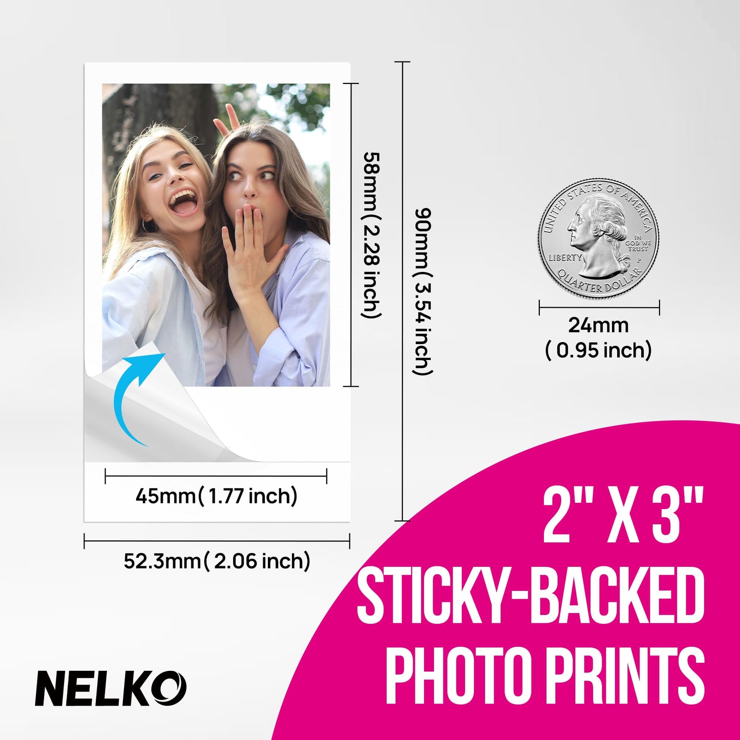 Nelko Photo Printer, 2x3 Portable Wireless Smartphone Printer, PP01 Mini Color Instant Inkjet Printer, Sticky-Back Photos, Bluetooth Compatible with iOS & Android, App Editing, White