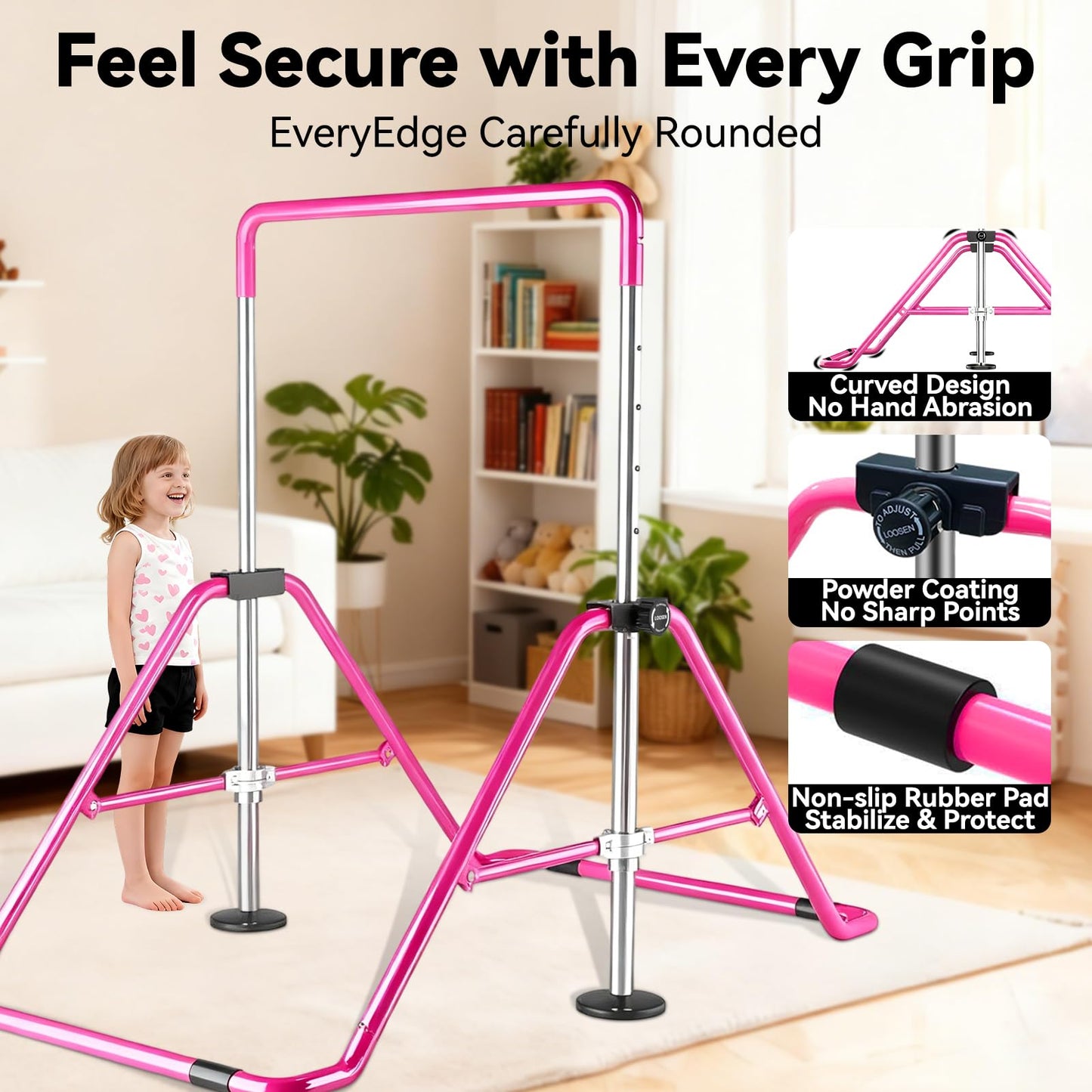 WATBKHE Kids Gymnastics Bar Gymnastic Equipment for Home Adjustable Height Gymnastic Training Bar Gymnastic Stuff for 3-7 Years Old Girls (Pink)