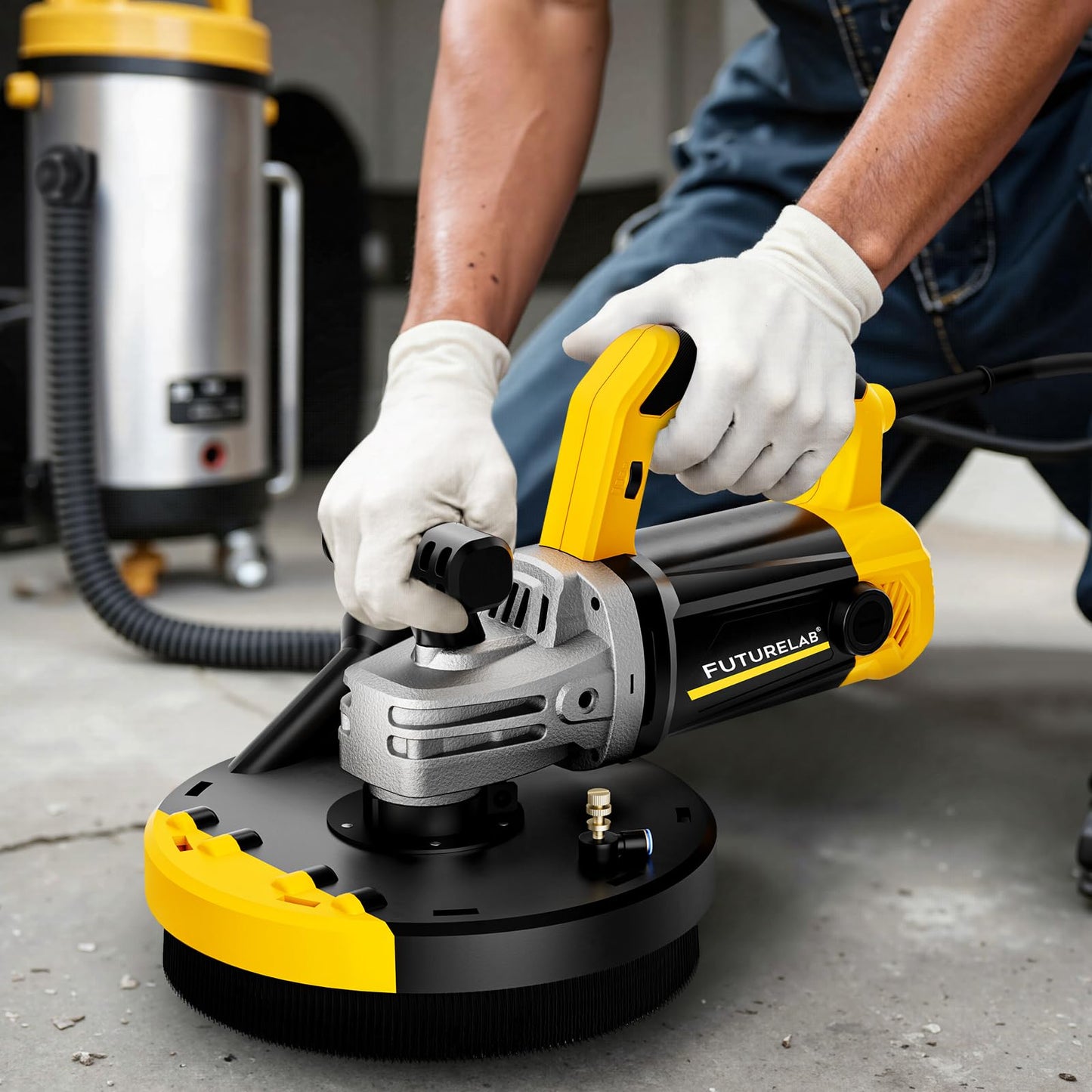 FUTURELAB® 7” 7-Inch Concrete Surface Grinder，Angle Grinder Kit with Dust Shroud, floor grinder, 2200W Motor,Auxiliary Handle, Diamond Wheel, 90° Seamless sanding for Floor, Wall, Adhesive and Ceiling