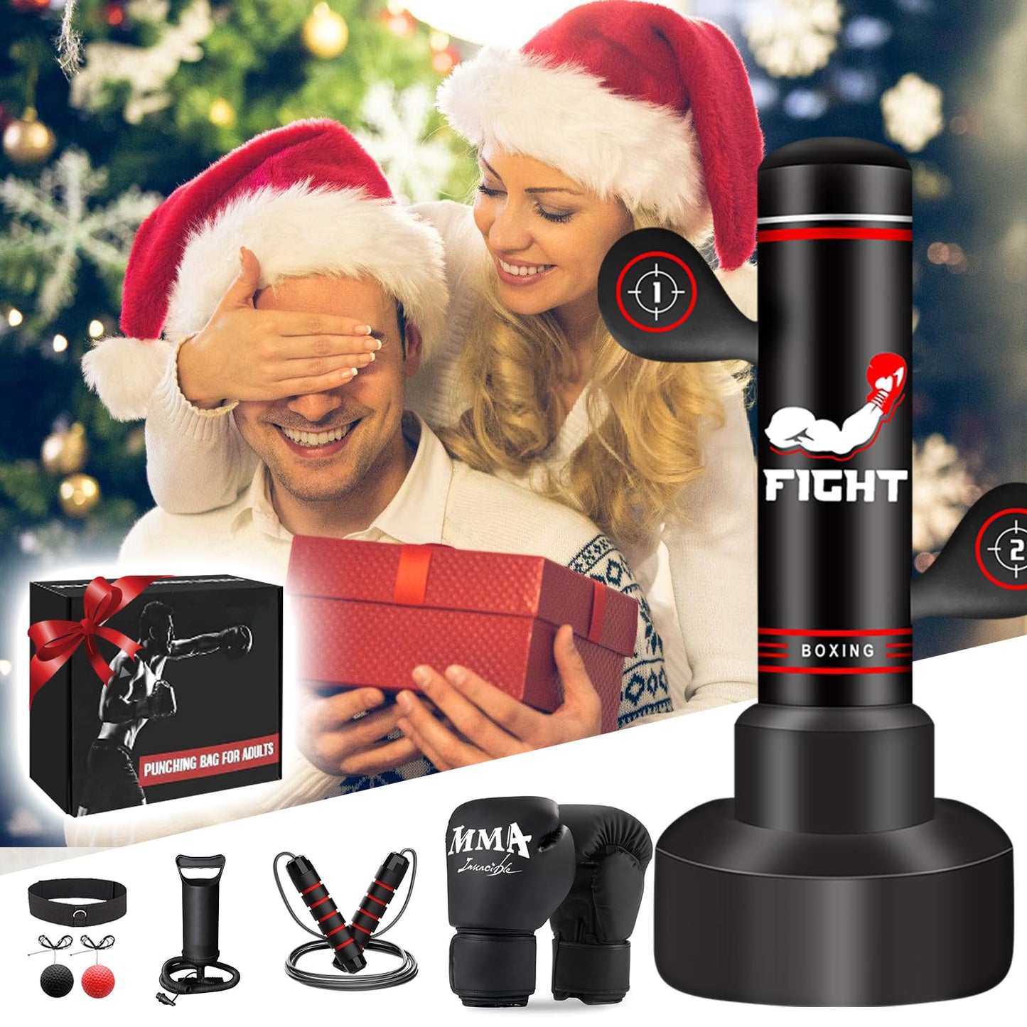 Upgraded Heavy Freestanding Punching Bag for Adults Teens, 70” Standing Punching Bag with Gloves, Pump and Jump Rope, Boxing Reflex Ball, Women Men Kickboxing Bags for Training MMA Fitness Home Gym