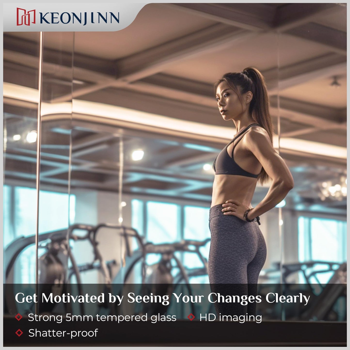 Keonjinn Home Gym Mirror, 48" x 24" x 2Pcs, Large Exercise Mirror, Frameless Full Body Mirrors, Tempered Glass, Wall Mounted for Gym, Yoga, Bedroom, Dance Studio