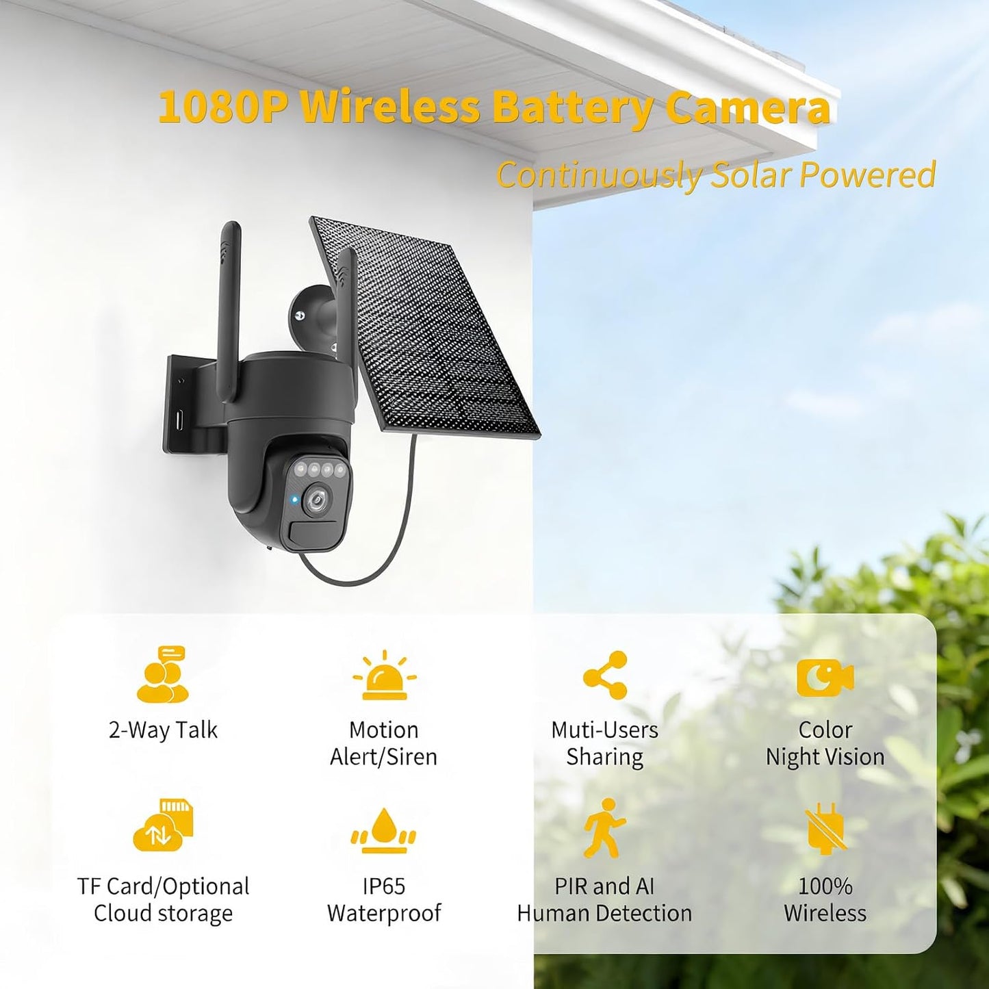 WY-LINK 360 Solar Camera Outdoor Wireless, Cameras for Home Security, Two-Way Talk, Auto Tracking, Light Alarm, Color