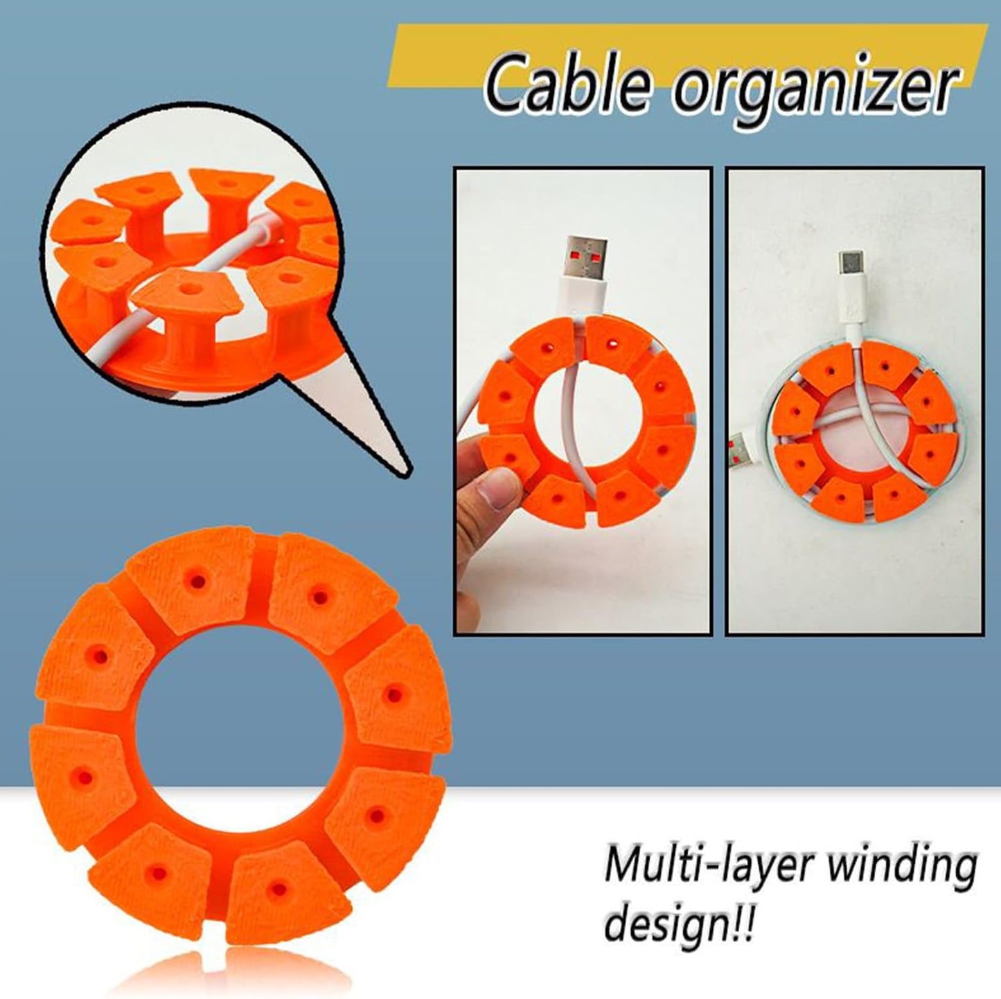 Generic Cord Winding Holder - Multi-Layer Cable Organizer with Ties, Wire Storage Tool | Efficient Management