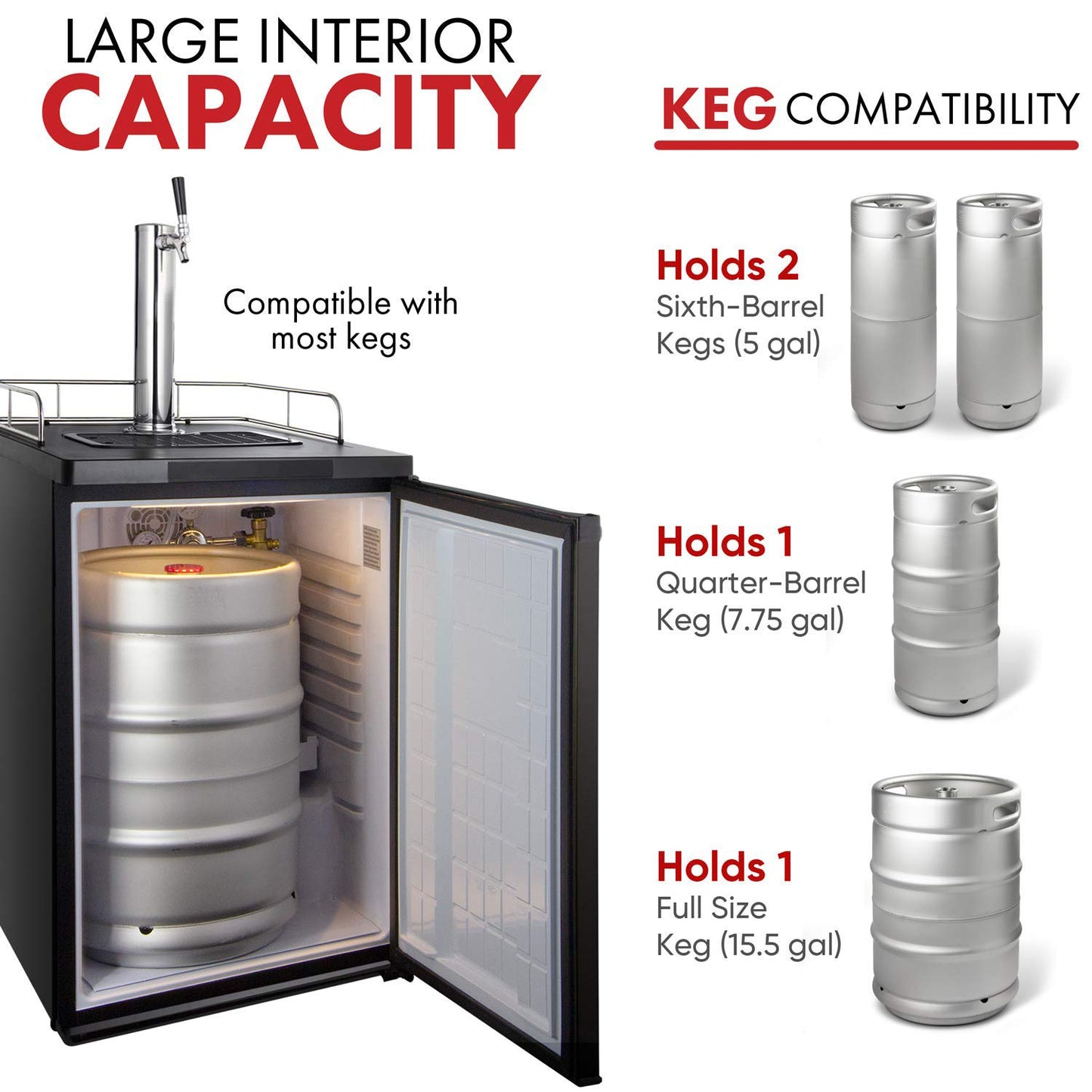 Kegco Kegerator Full Size Keg Refrigerator - Single Faucet - D System, Stainless Steel