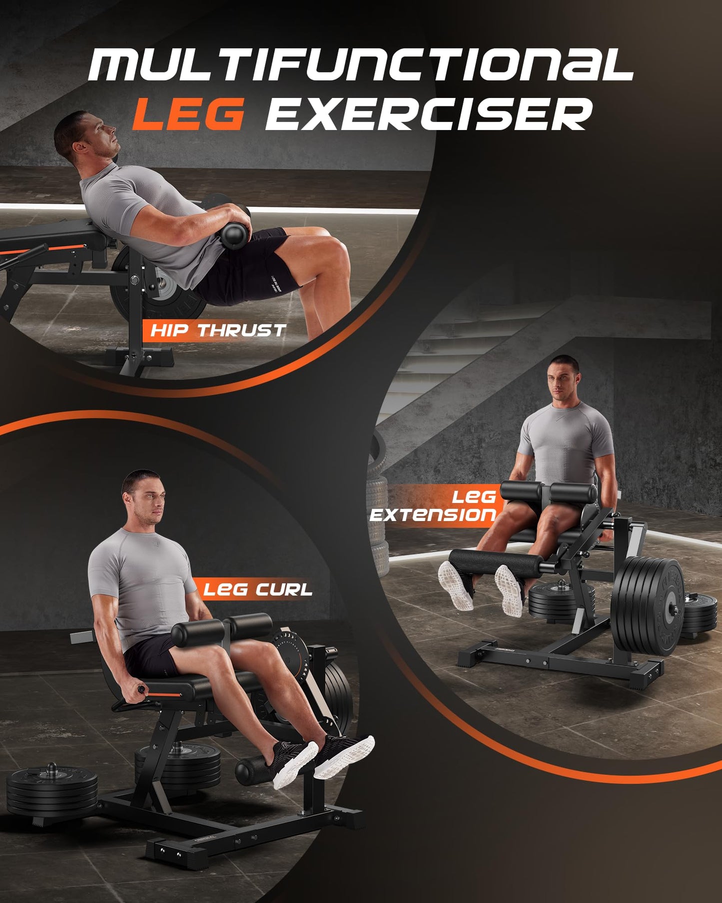 FEIERDUN Adjustable Leg Extension Curl Machine, Adjustable Leg Curl Machine, Black-Orange