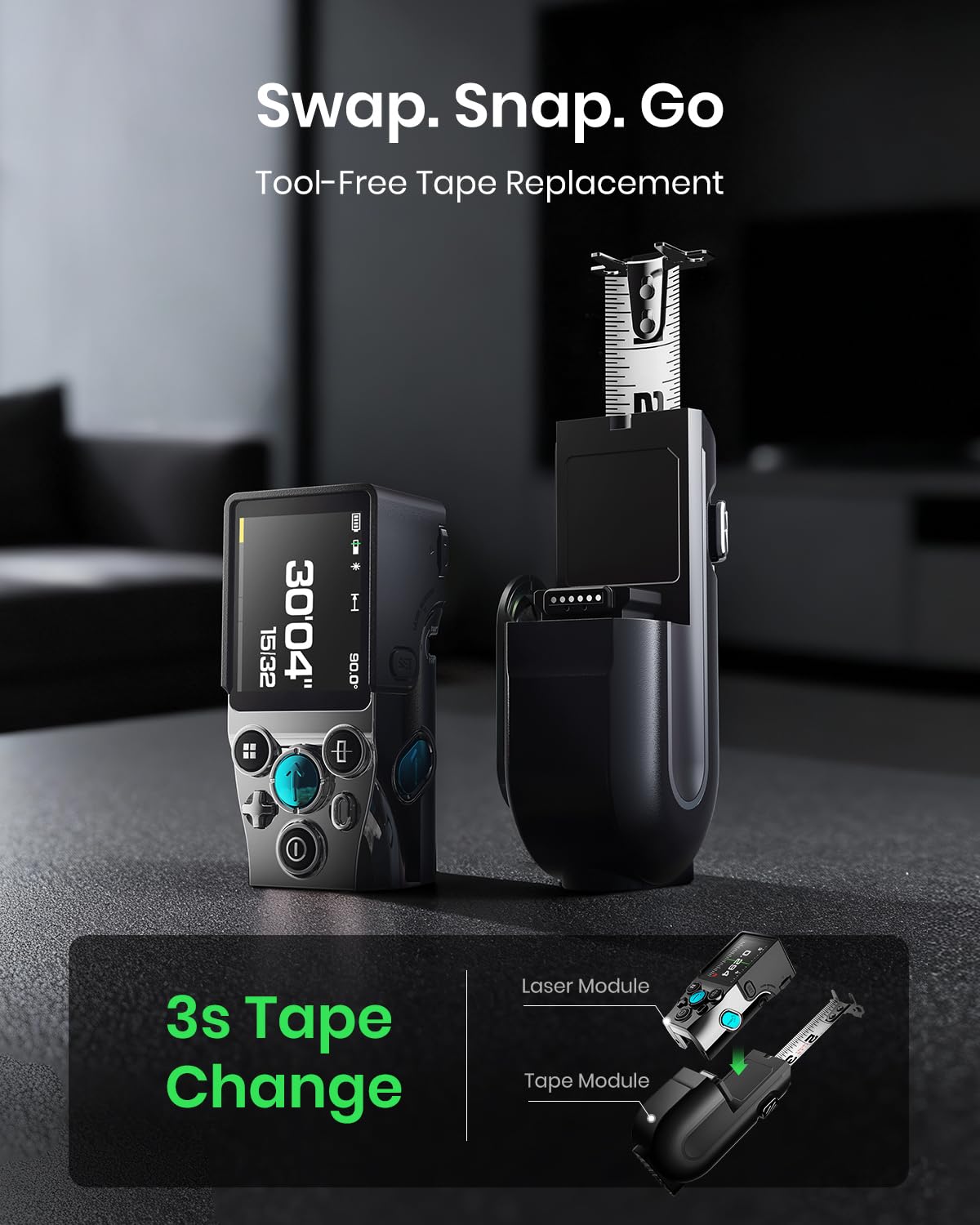MiLESEEY XTAPE1 Digital Tape Measure with Laser, Fathers Day Dad Gifts 1/32" Accurate Auto Lock Tape Measuring Tool with Green Aligning Laser, Replaceable Tape Modular, P2P, APP Sync, Gift for Men