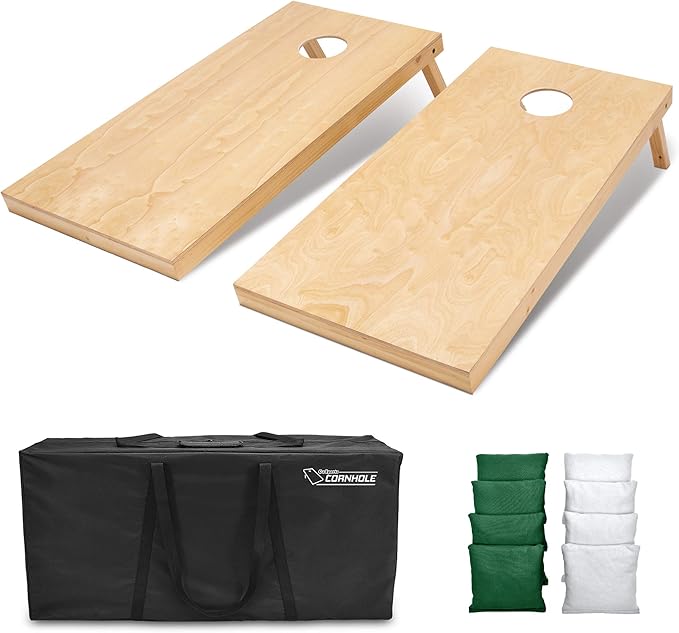 GoSports Regulation Size Wooden Cornhole Set with Natural Wood Finish - Includes Carrying Case