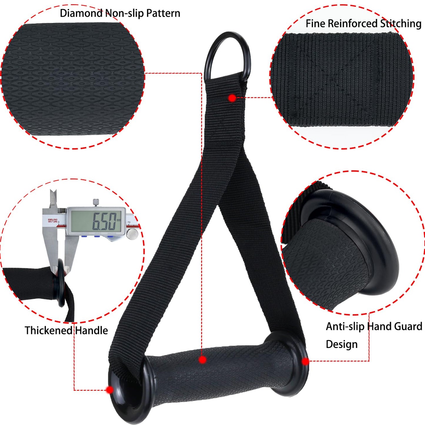 Exercise Handles for Resistance Bands & Cable Machines – Heavy-Duty Non-Slip Padded Grips for Strength Training, Home Gym, and Rehabilitation (Black)