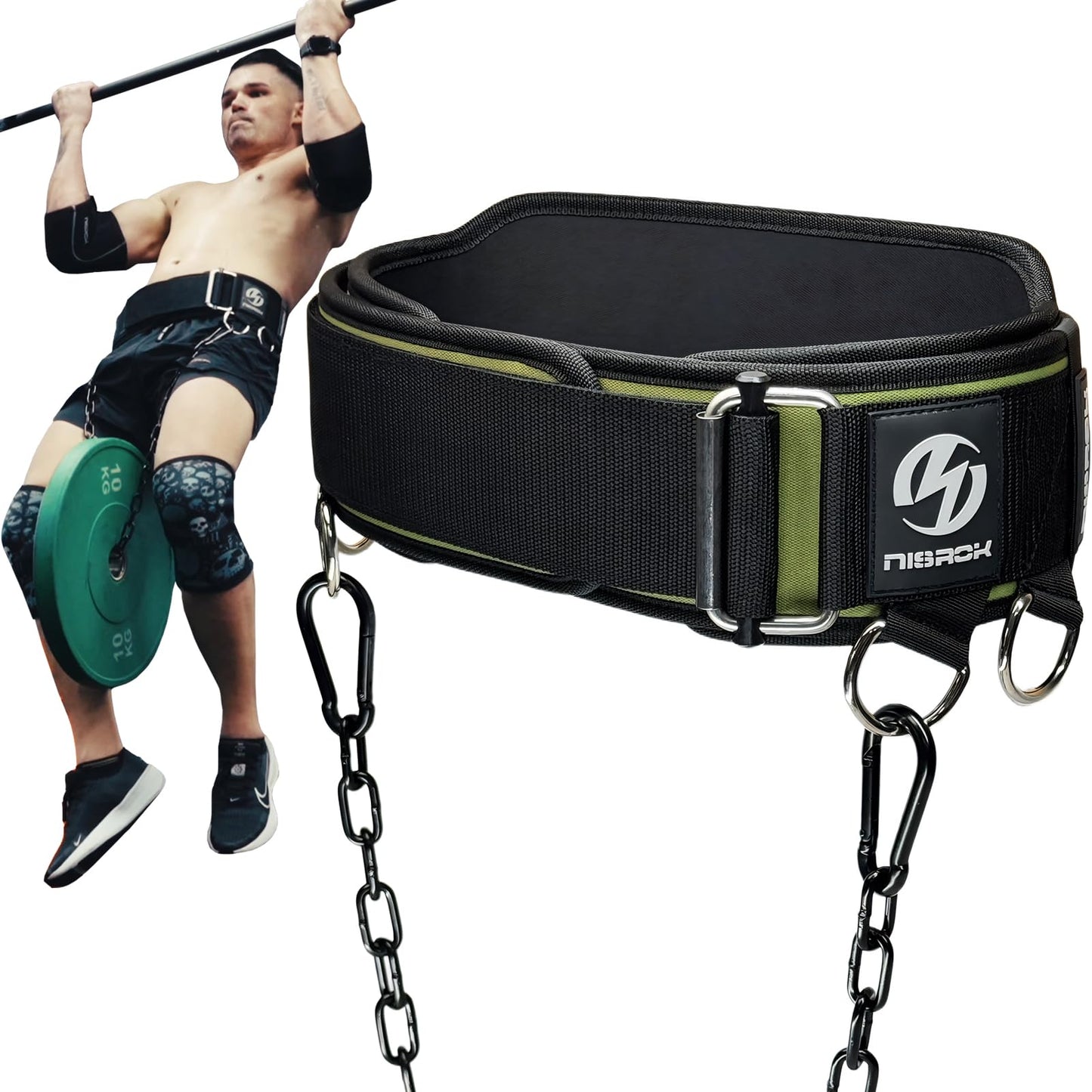 2-in-1 Weightlifting Belt & Dip Belt with 41 IN Steel Chain, Double-Layer Design, Powerlifting Gym Belt for Pull Up, Squat, Deadlifts & Added Weight Training, Unisex for Men & Women(Large)