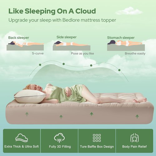 BEDLORE Twin XL Mattress Topper - Soft Viscose Bamboo Pillow Top with Deep Pockets for 6-15" Mattresses | Beige