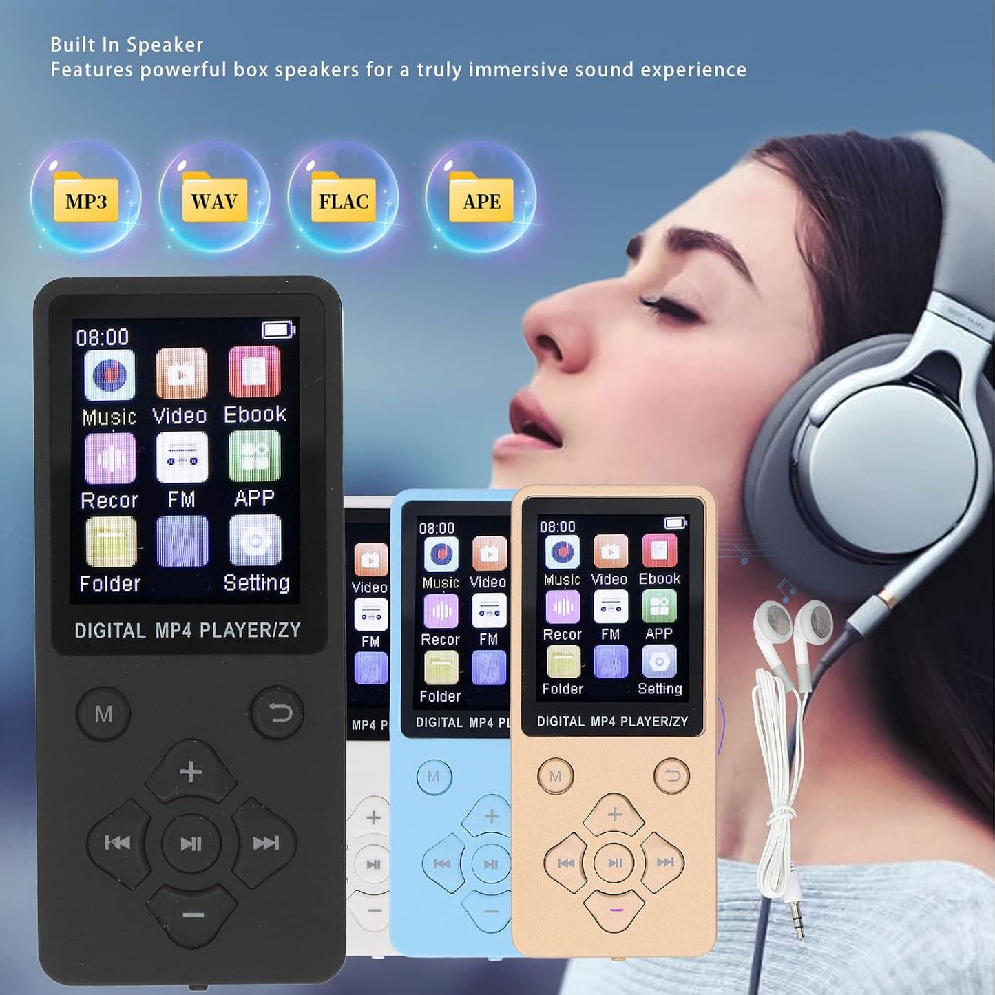 LICAEVEY MP3 1.8in 16G, 128GB Player with Bluetooth, Color Screen Portable HiFi Sound Music Player for Kids, Built