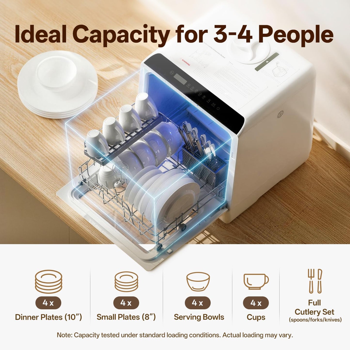 NOVETE Portable Countertop Dishwashers, Compact Dishwashers with 5L Built-in Water Tank & Inlet Hose, 5 Washing Programs, Baby Care, Air-Dry Function and LED Light for Small Apartments