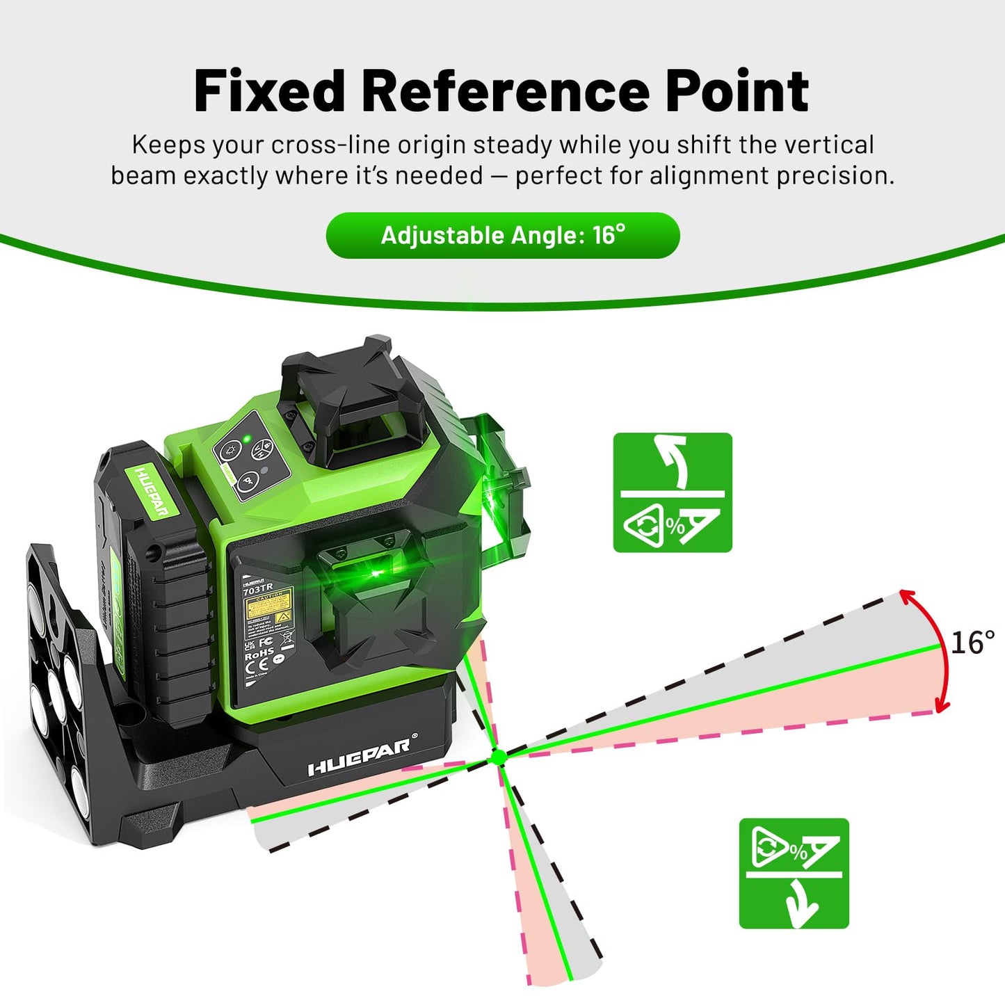 Huepar Laser Level 360 Self Leveling Outdoor with Fixed-Point Pivot Alignment Adjustment, 1/13"Precision Lazer Leveler with Pulse Mode, Adjustable Brightness, Remote Control Receiver, Solo Projects