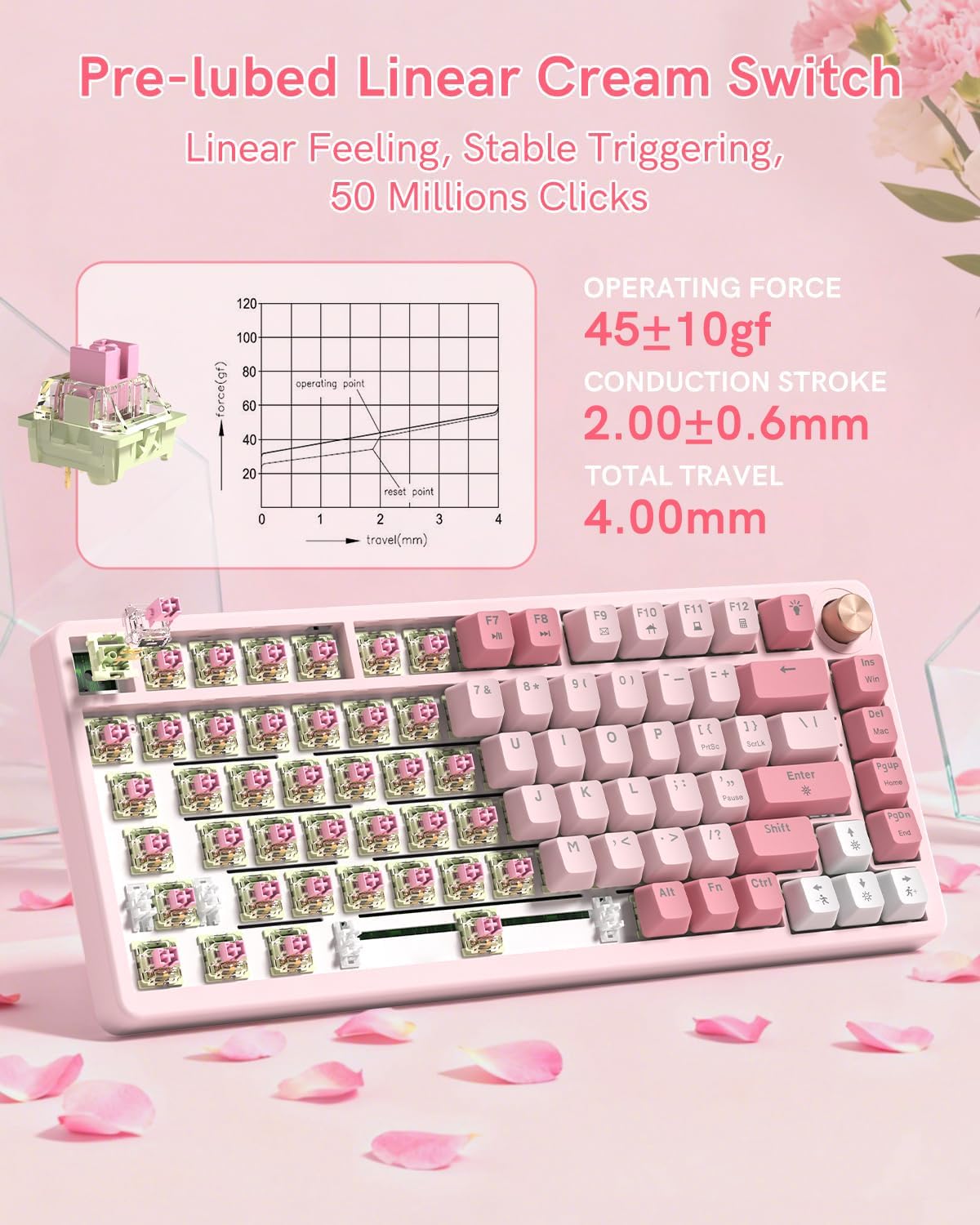 Keyporia VK75 75% Wired Gaming Keyboard with Multimedia Control Knob, Creamy Mechanical Keyboard RGB Backlit Gasket