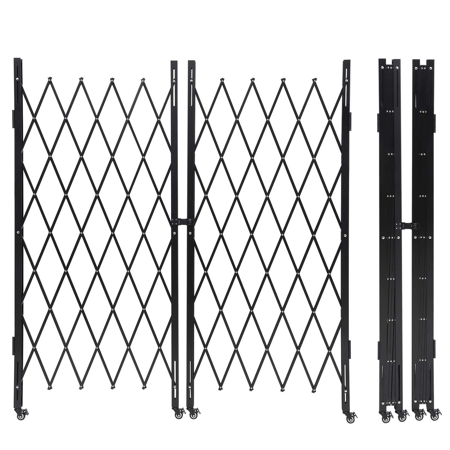 Double Folding Security Gate, 85" H x 150" W Folding Security Door Outdoor, Steel Accordion Security Gate, Flexible Expanding Security Gate, 360° Rolling Barricade Gate with Padlock