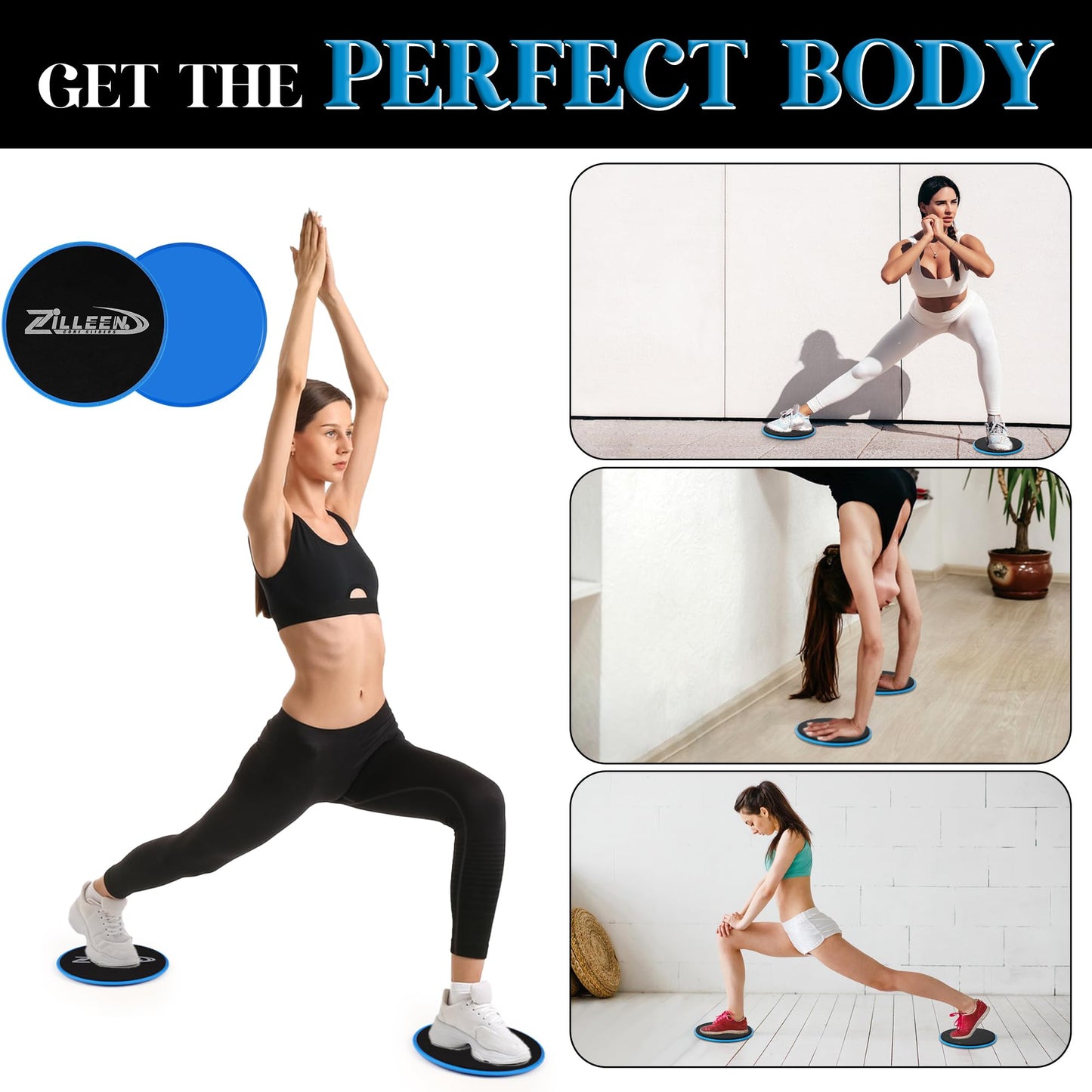 ZILLEEN Exercise Sliders for Working Out Blue Fitness Discs for Pilates Women Men, 10Pcs