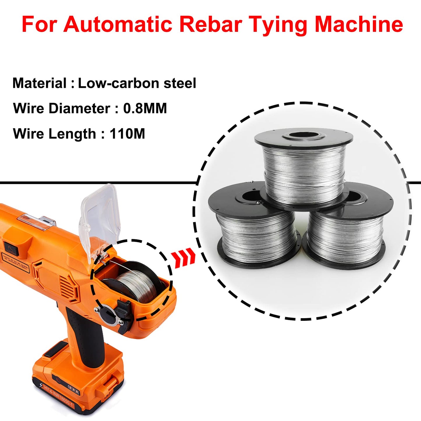 5 Rolls Stainless Steel Rebar Tie Coil, 1/32" 0.8mm 360FT, Automatic Rebar Tie Wire Twister