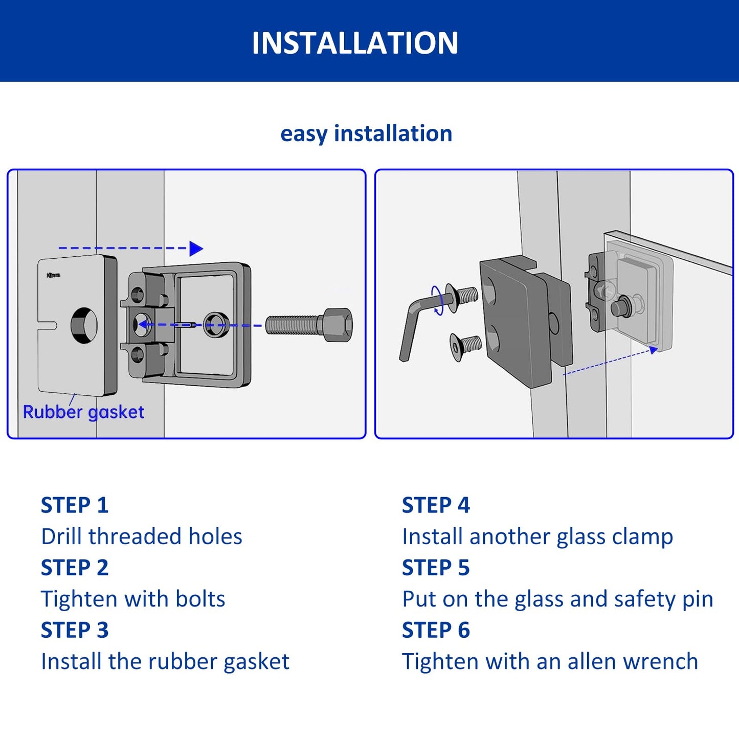 Glass Clamp－4PCS Adjustable Glass Shelf Bracket, 1/3 "-1/2 " 304 Stainless Steel Glass Clamps, Glass Clamp Bracket is Suitable for Railing, Stairs, Glass Wall, All Kinds of Glass (Black-4pcs)