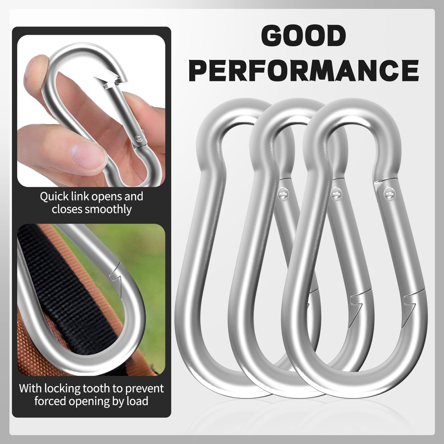 High-PQ Carabiner, Heavy Duty Galvanized Steel Spring Snap Hook Carabiner Clips with 260LBS Holding Capacity, Ideal for Outdoor, Hammock, Swing and Travel (M6 2.4Inch, 50PCS)