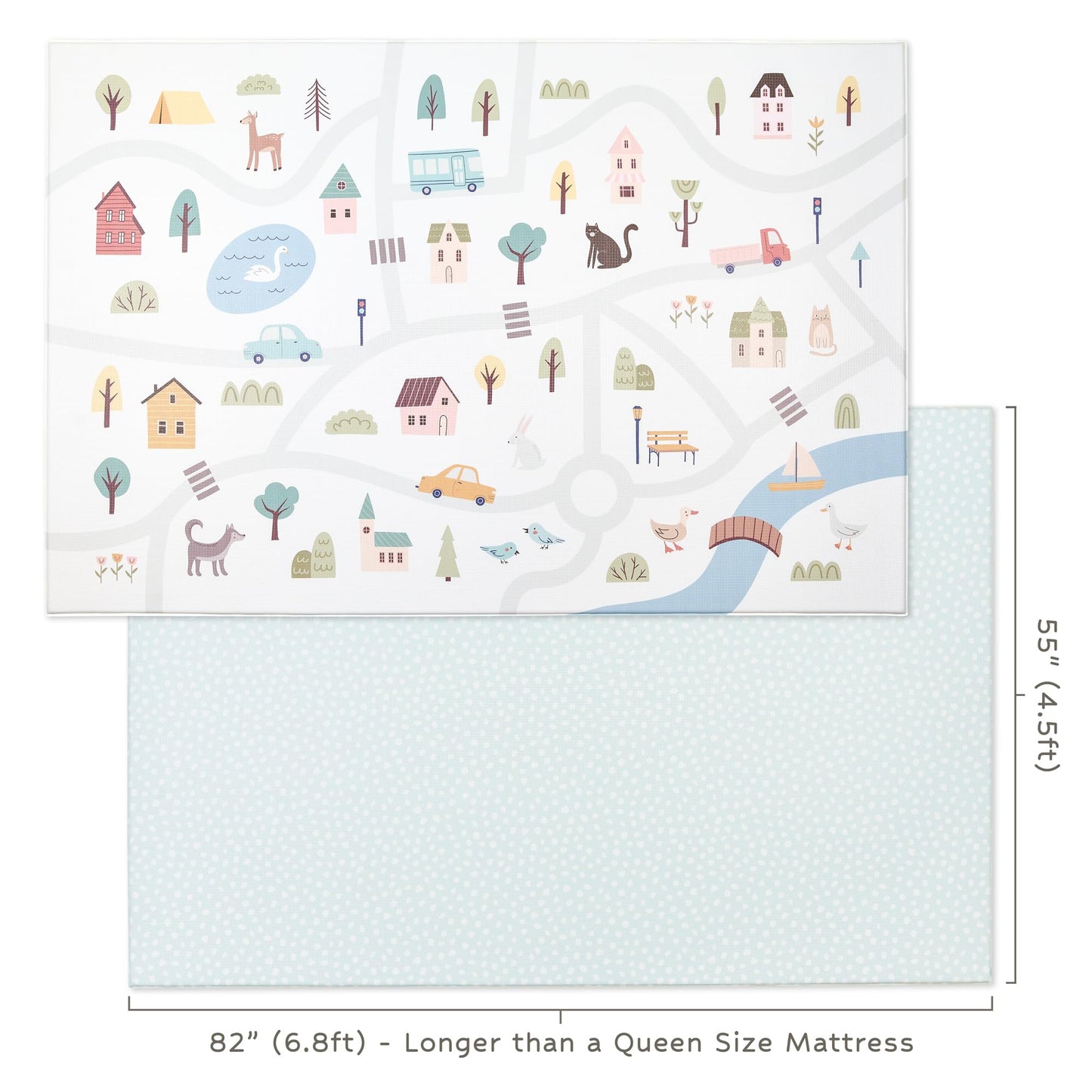 Keiki Care Reversible Play Mat 82” x 55” - for Infants, Babies, Toddlers, Kids | Waterproof, Durable, Non-Toxic, Easy-to-Clean | Thick & Large Soft Foam Floor Mat for Gym, Nursery, Playroom