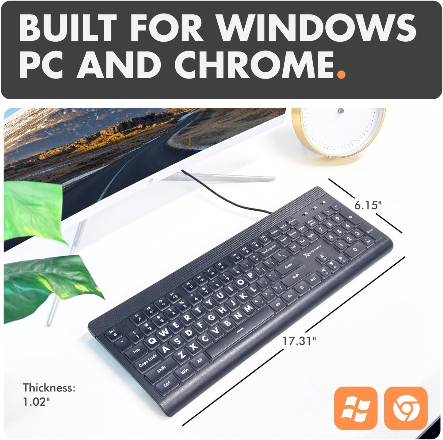 X9 Performance X9 7-Colors Large Print Backlit Computer Keyboard - Easy to See Big Letters - Lighted USB Wired Keyboard