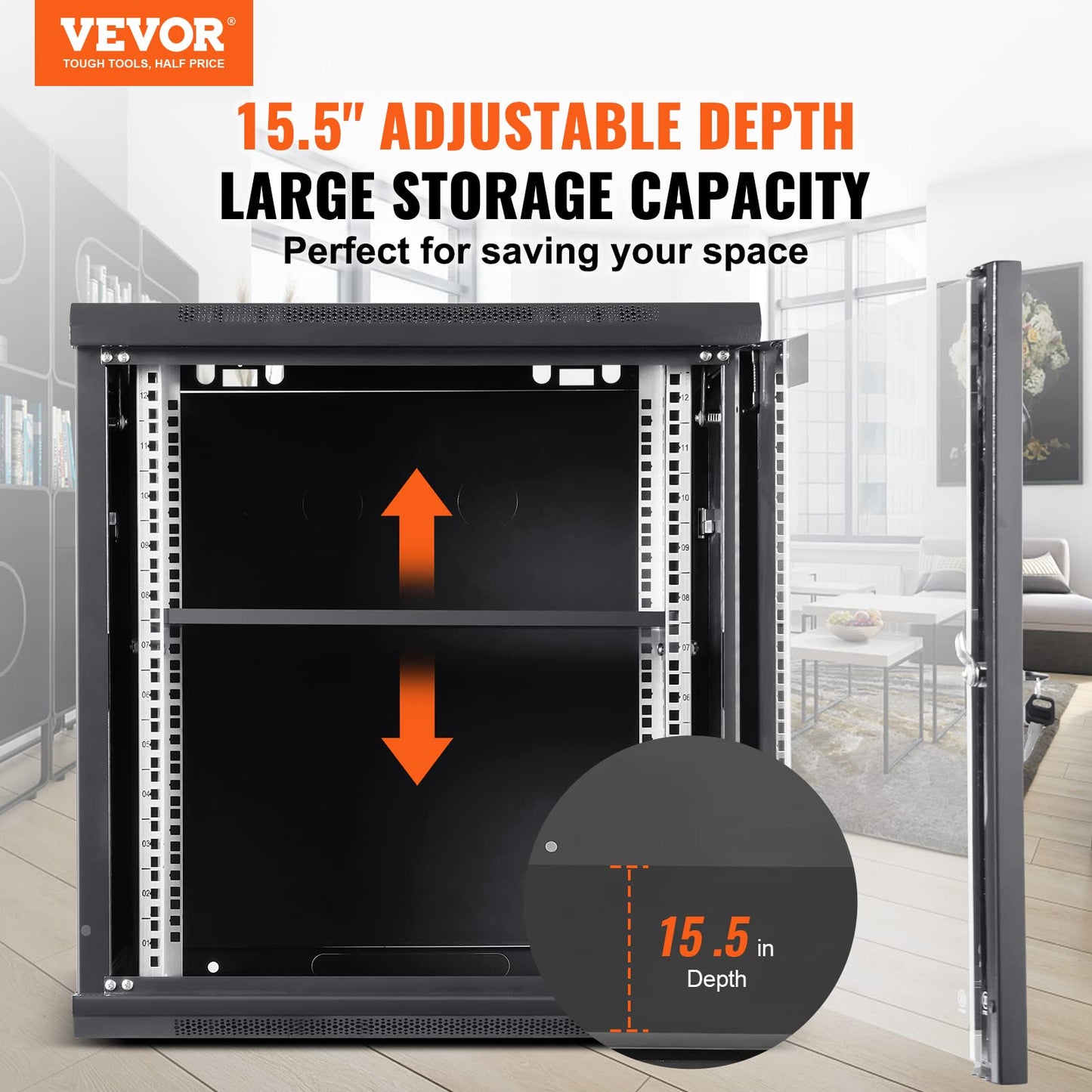 VEVOR 12U Wall Mount Network Cabinet, 15.5'' Deep Server Rack Cabinet Enclosure, 200 lbs Max. Ground-Mounted Load Capacity, with Locking Glass Door Side Panels, for IT Equipment, A/V Devices