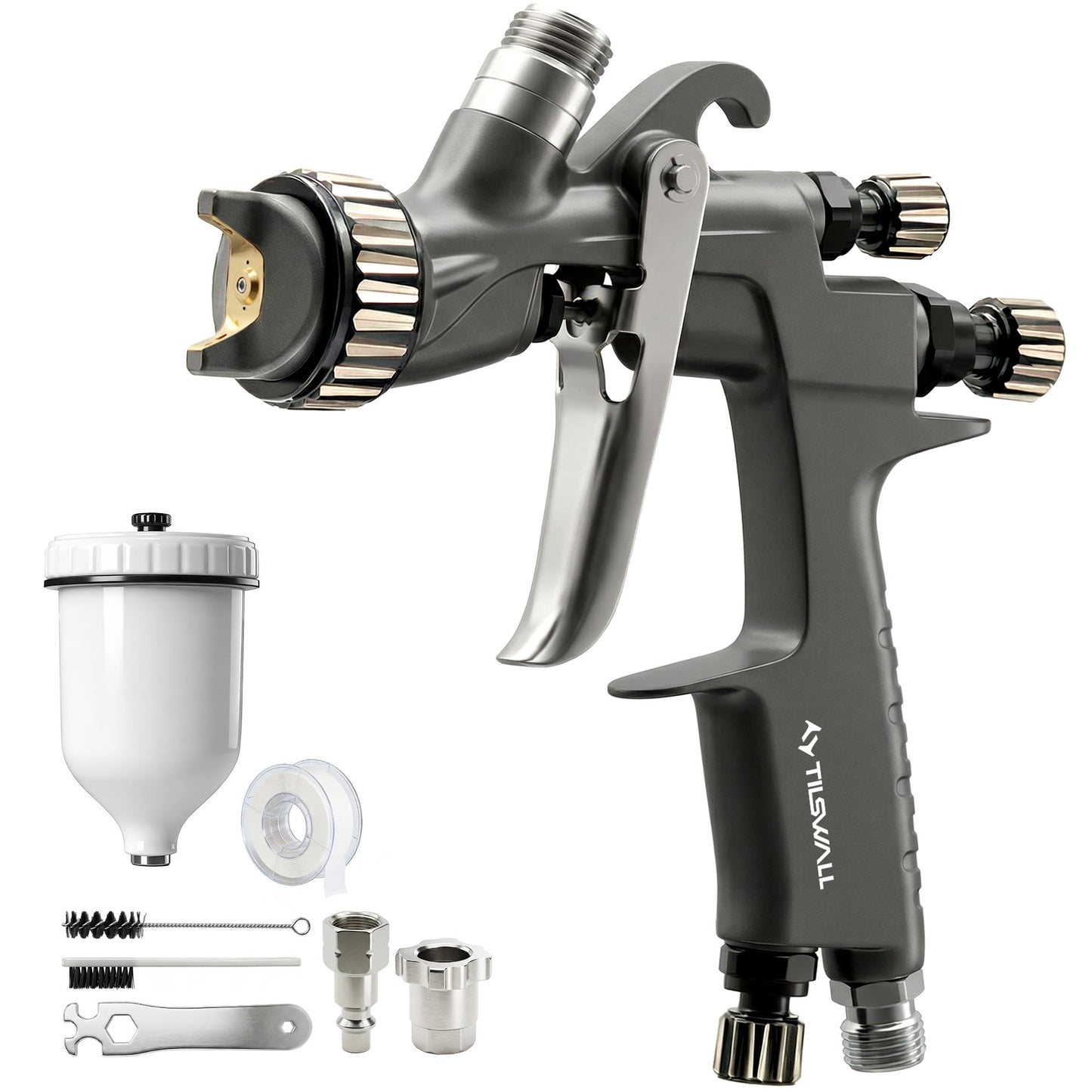 Tilswall Pinto LVLP Spray Gun Ideal for Automotive Painting, Ultral-Long Service Life and High-Efficiency Air Paint Gun for Car Painters, DIY Users and Hands-On Beginners, Suitable for Most Paints