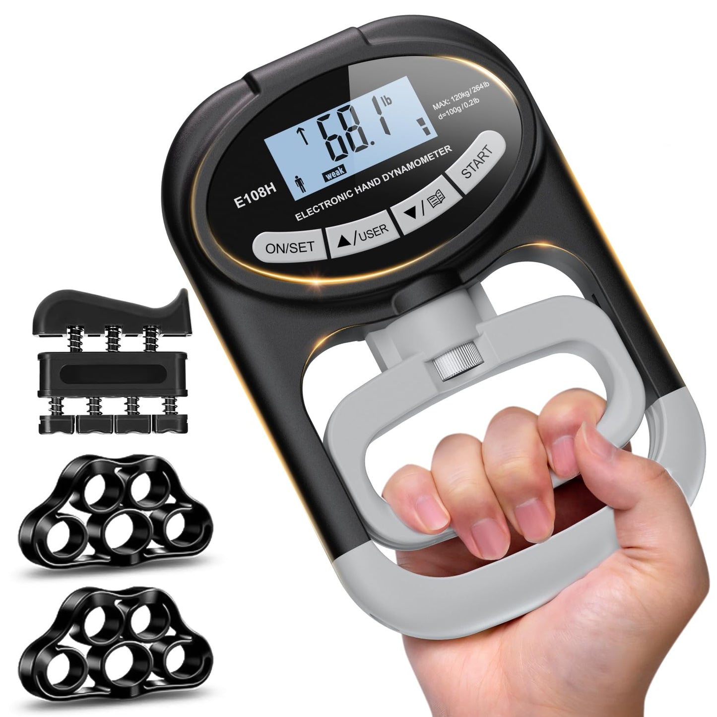 Grip Strength Tester Trainer Dynamometer - Hand Grip Dynamometer with Hand gripper Strengthener Forearm Strengthener Wrist Exerciser for Sports