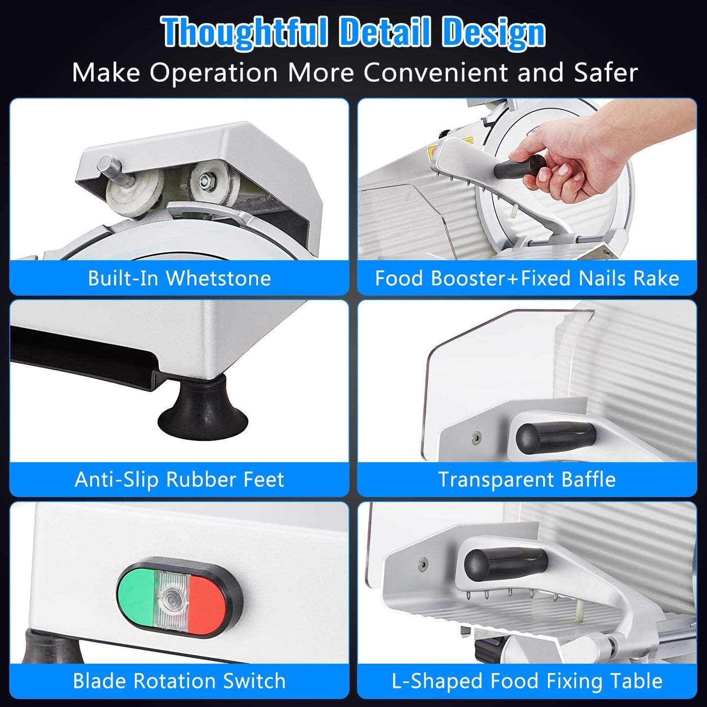 Powerful 550W Dual Motor Meat Slicer Machine for Home & Commercial Use, 10" Alloy Steel Blade, Adjustable 0-14mm Deli Slicer, Automatic Sharpener, Safe Kitchen Slicer