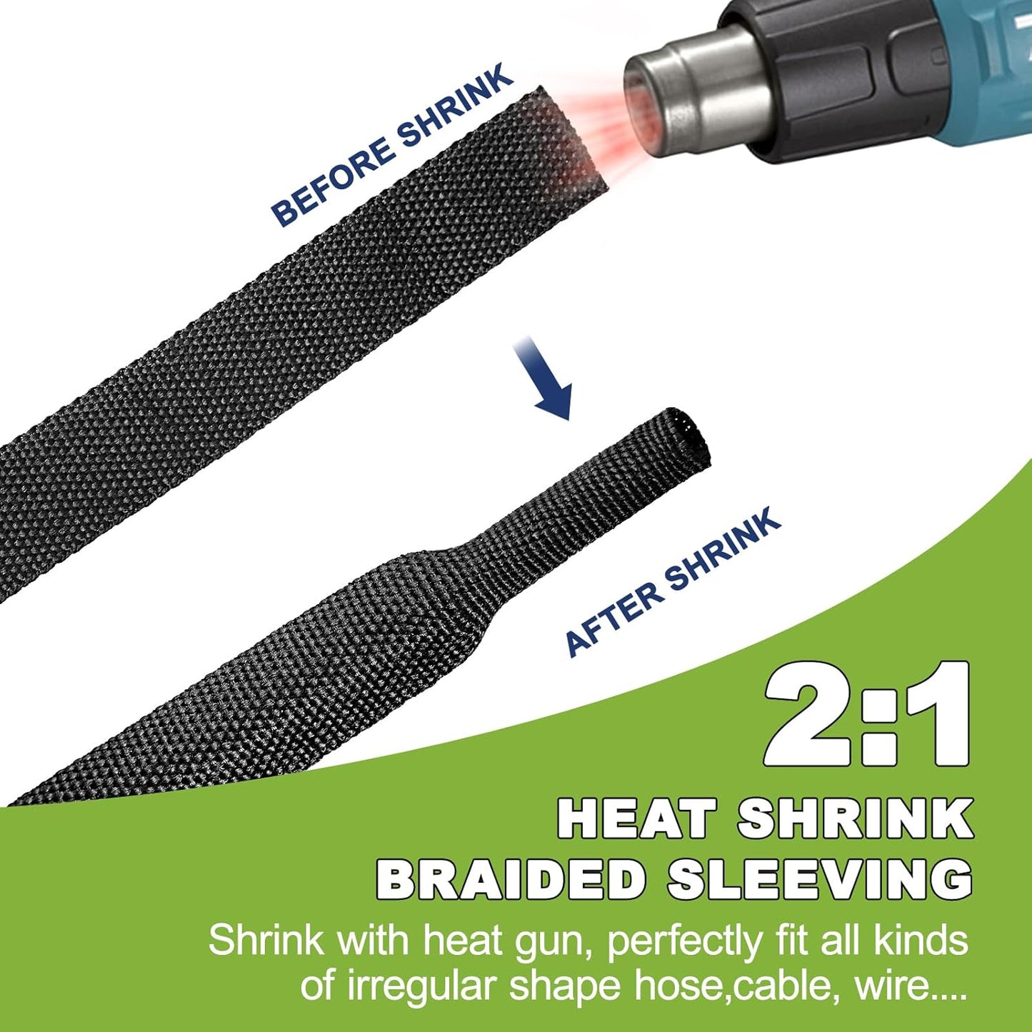 Tsmhisd 2:1 (1/2"-25ft) Heat Shrink Wire Loom Braided Cable Sleeves,Heat Resistant Fabric Woven Shrink Tubing Wiring