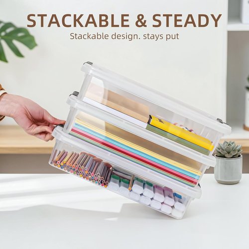 Citylife Plastic Storage Bins - 3 PCS Clear Latching Containers for A4 Paper & Document Organization
