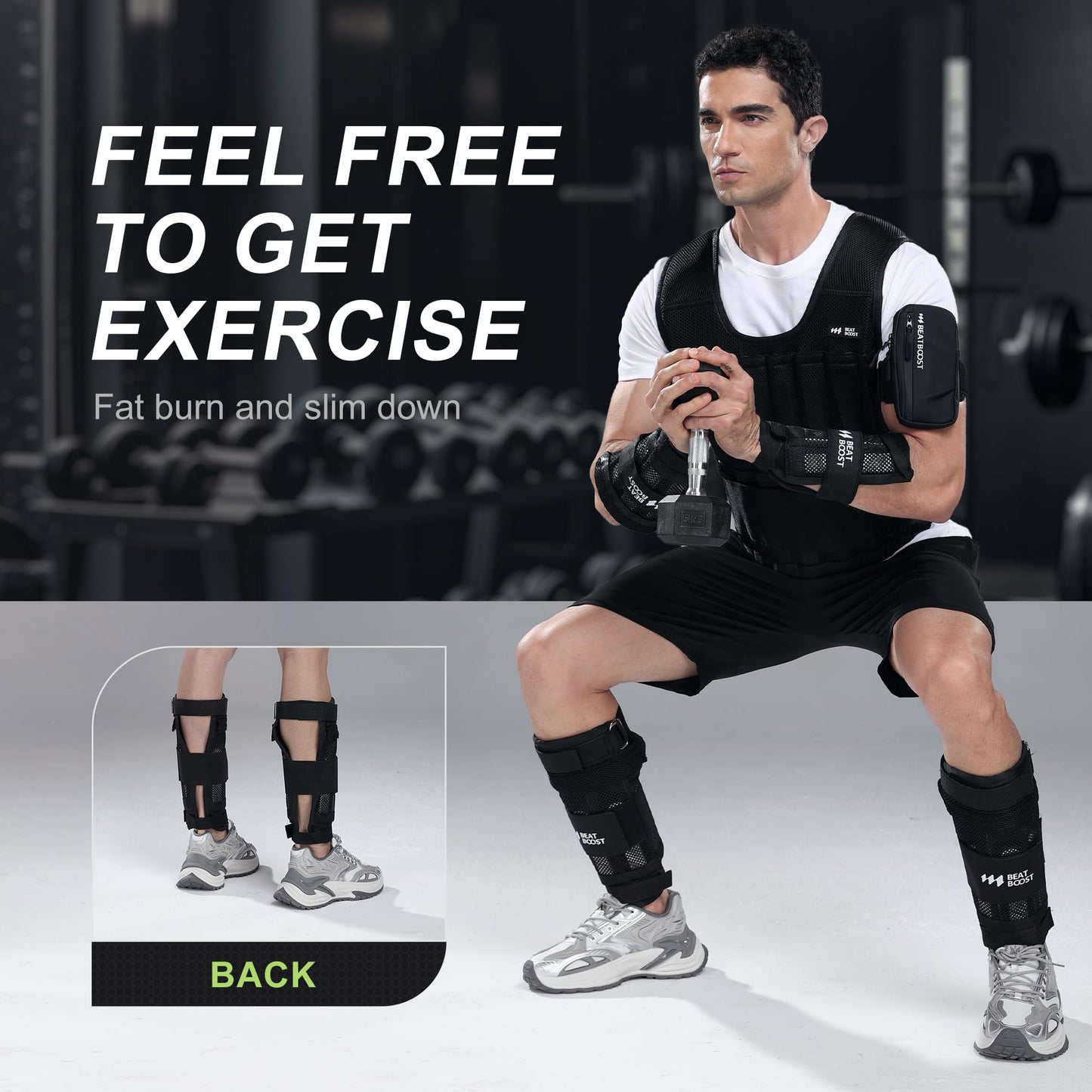 Ankle Weights 10lb Adjustable BeatBoost Leg Weights for Men Walking Pilates Exercise Workout Gym Aerobics