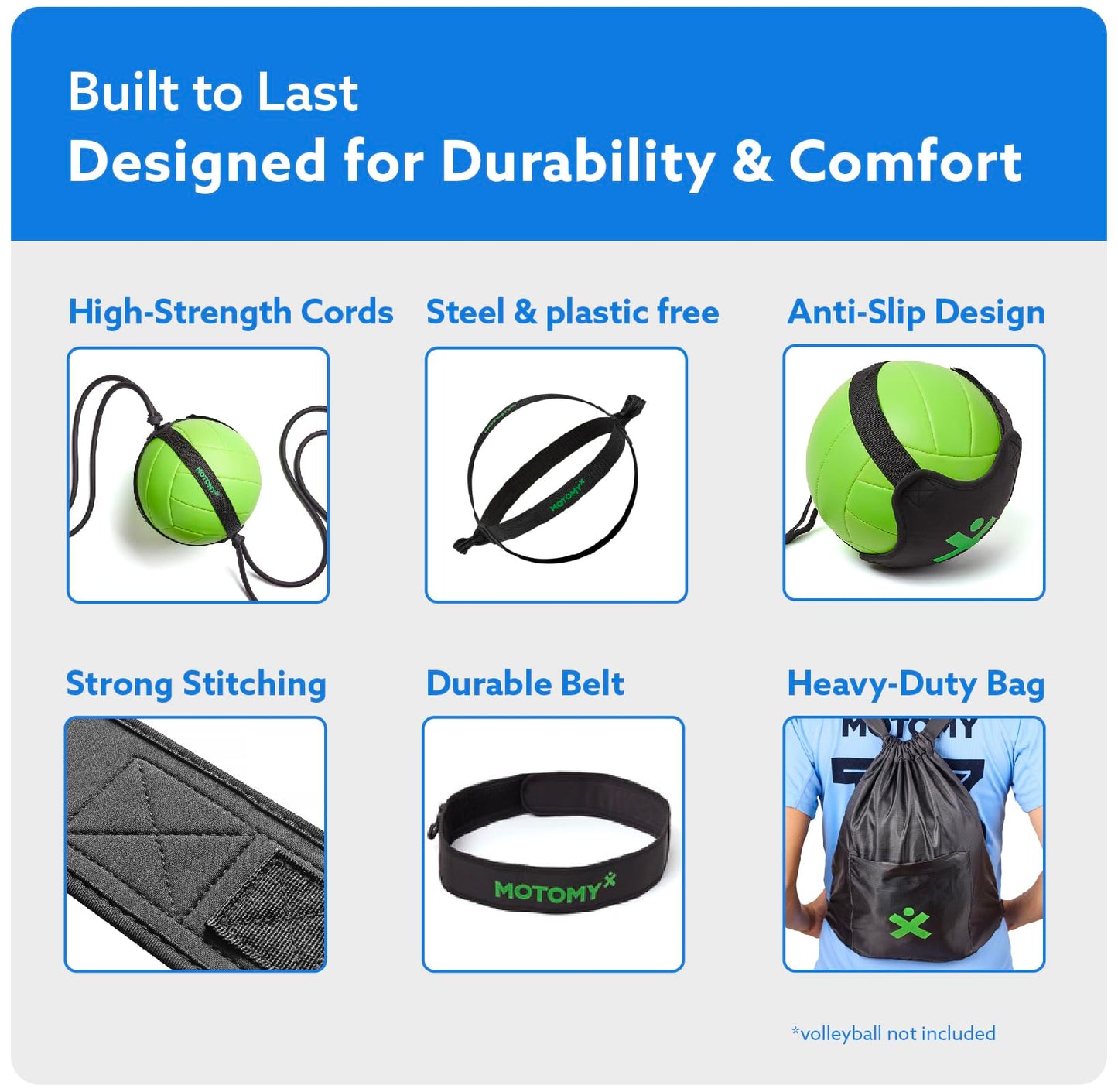 MOTOMY™ Volleyball Training Equipment Aid ‘VolleyPal’ – Solo Rebounder Trainer for Serve, Spike, Set & Pass; Indoor and Outdoor Volleyball Practice Equipment Gear, Volleyball Gifts for Teen Girls