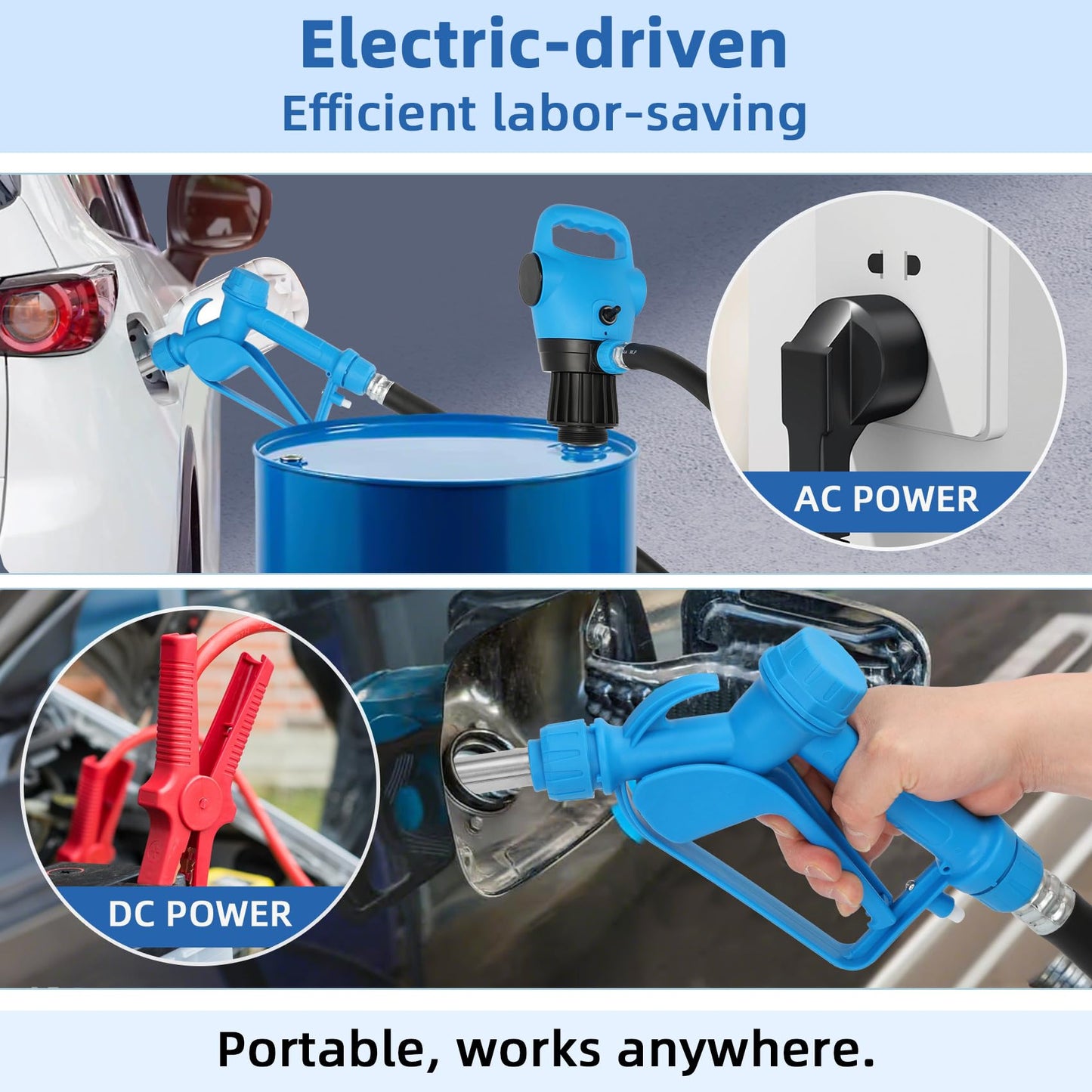 Electric Drum Barrel Pump, 12V DC/100-240V AC Power, 55 Gallon Drum Pump with 2-Inch Bung Adapter, 7.4 GPM Flow Rate, Suitable for DEF, Diesel, Antifreeze, Water-Based Fluids