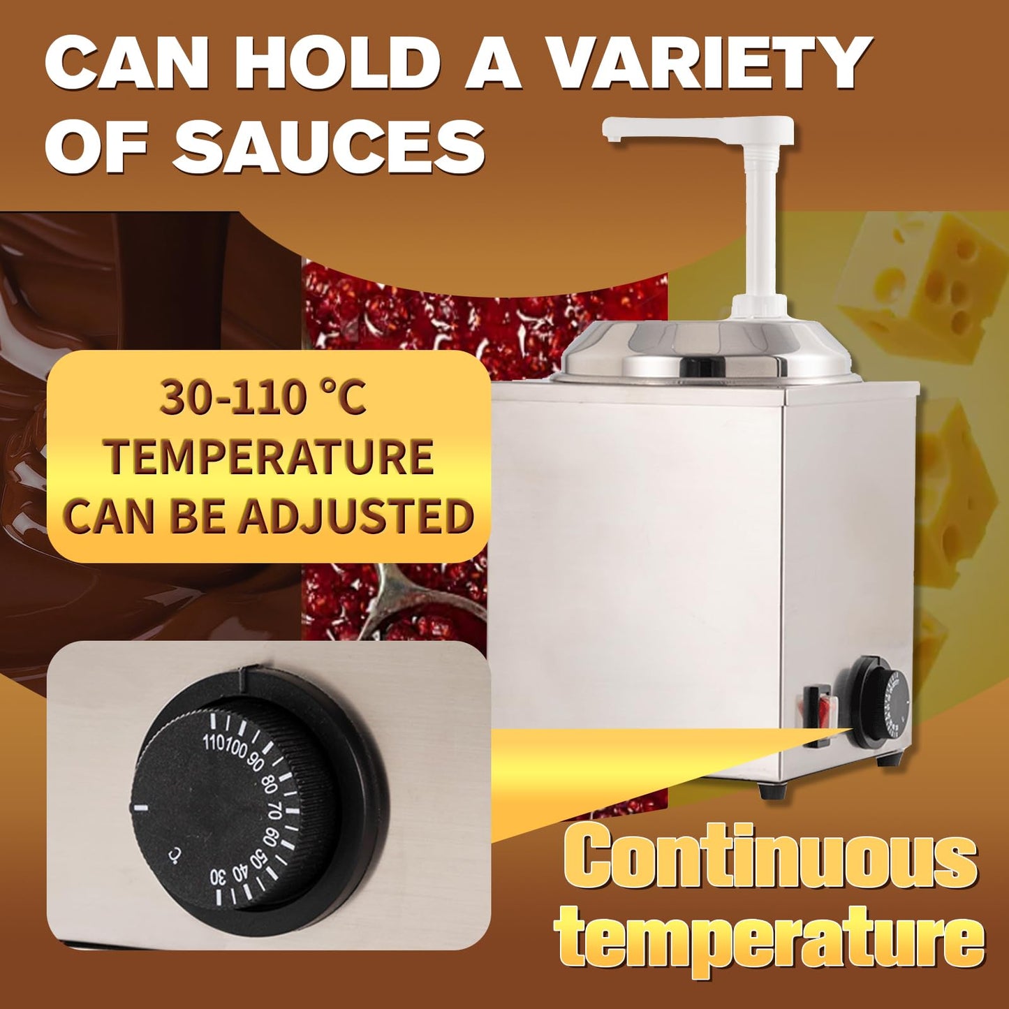 KUKARTARE Stainless Steel Cheese Warmer and Dispenser 2.3L Heated Nacho Cheese Sauce Dispenser Pump with Adjustable Portion Commercial Kitchen Electric Heater