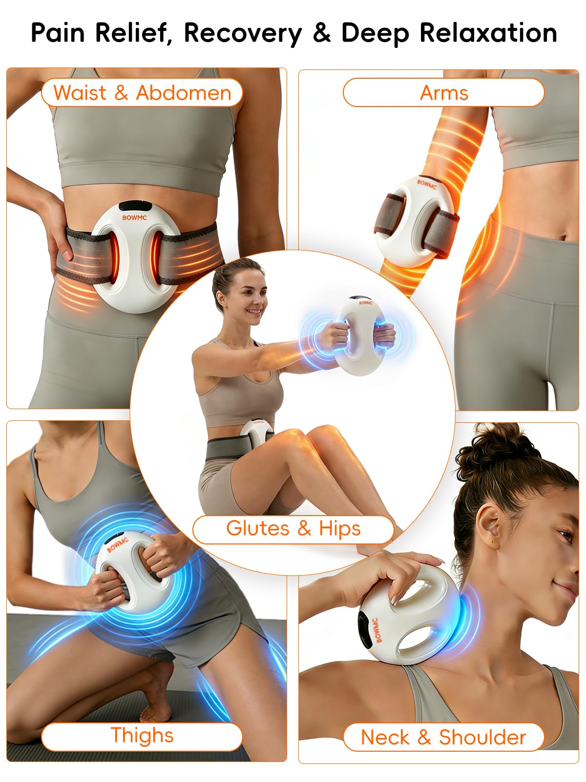 BOWMC 2 Pack Smart Vibration Massager, Fascia Massage Ring with Dual Grip Design, Handheld Portable Muscle Activation & Body Toning Device for Arms, Waist, Abdomen, Legs & Lower Back (White)