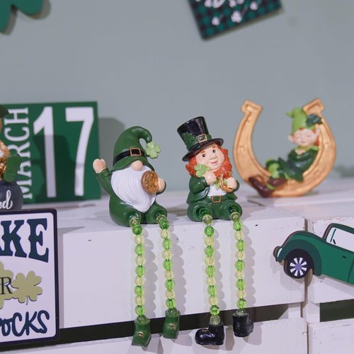 Braxio St. Patrick's Day Collectible Figurines - Set of 2 Green Gnome Shelf Sitters | Perfect Table Decor