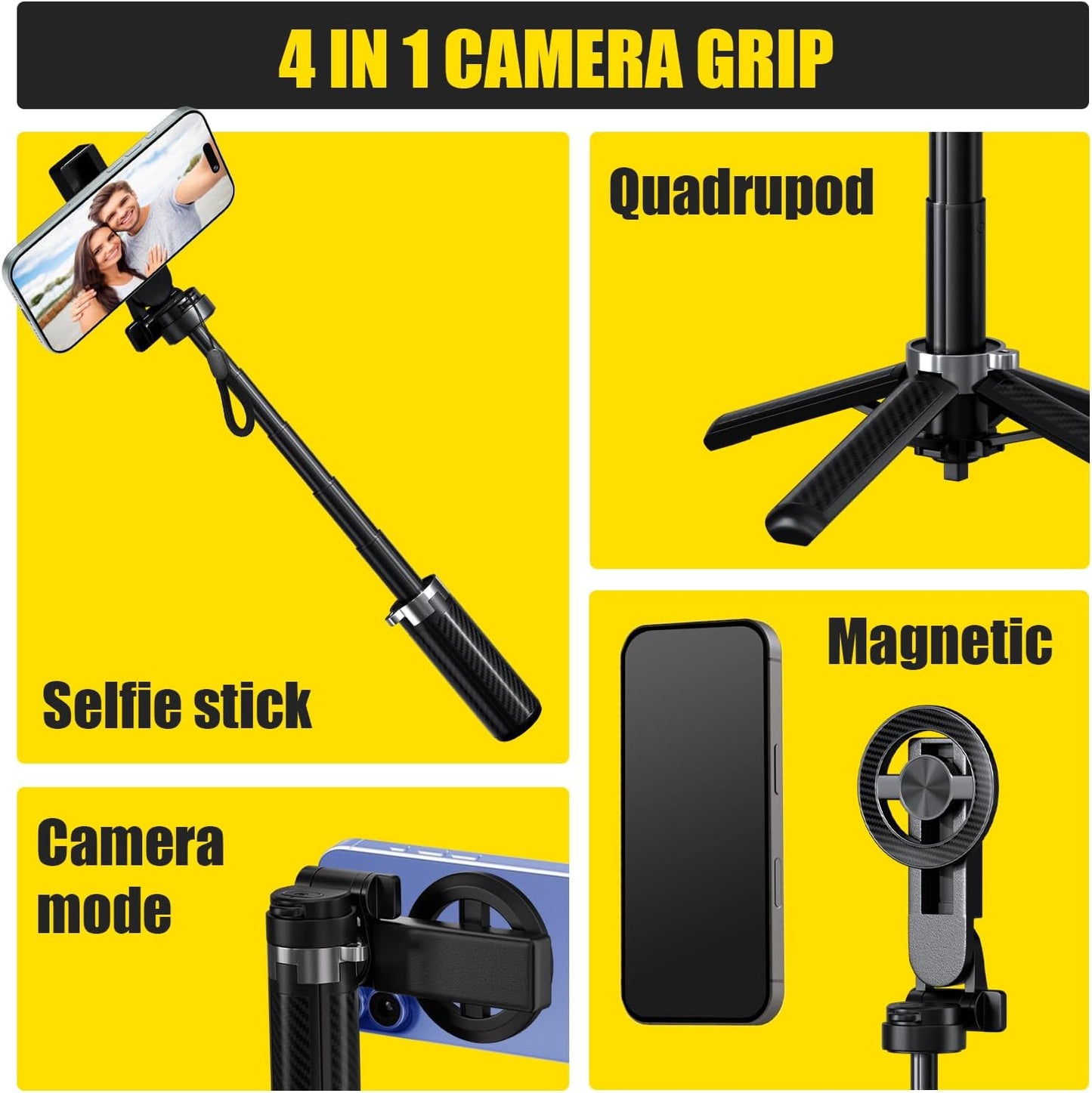 BOKKY 4-in-1 360 Magnetic Selfie Stick Tripod Rotation, Bluetooth Remote, Compact Travel Vlog Phone Holder for iPhone