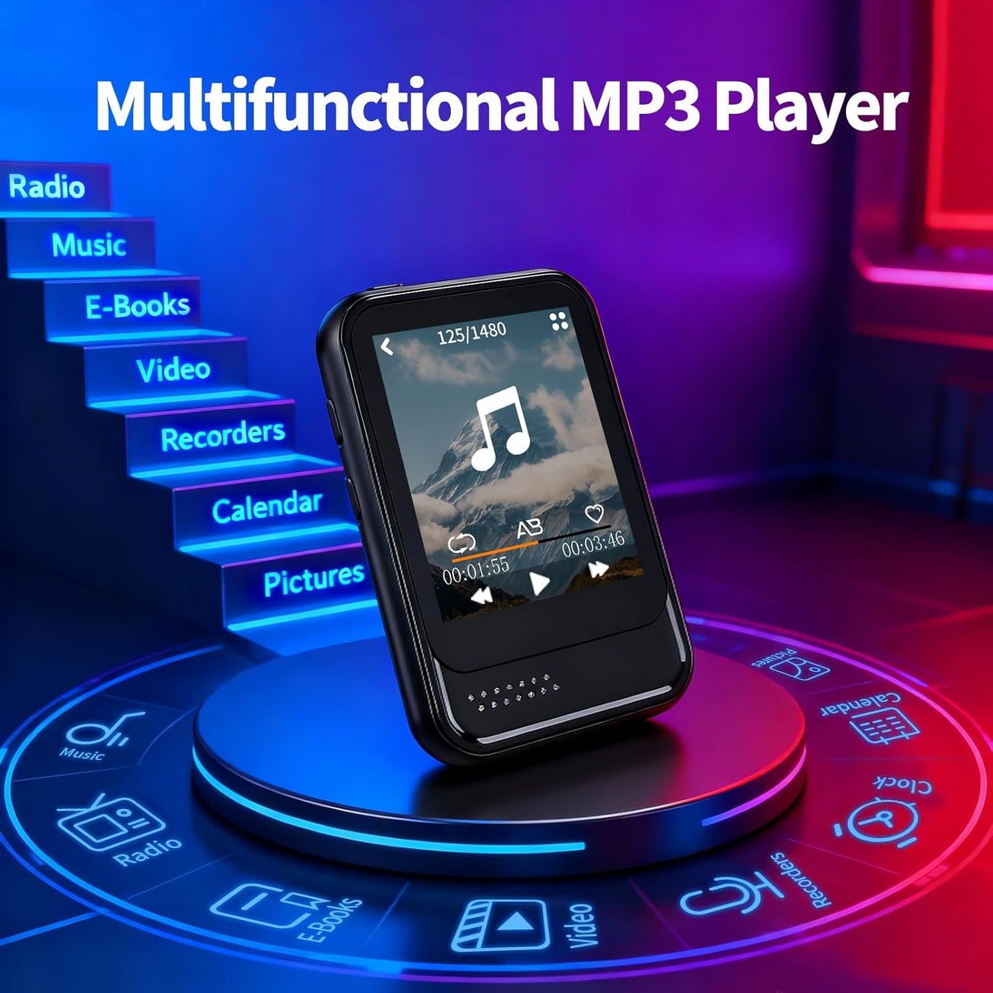 Resvocal MP3 MP3 512GB Player with Bluetooth,Mini Player with Speaker,Built-in Micro SD Card Slot,Portable Music Player