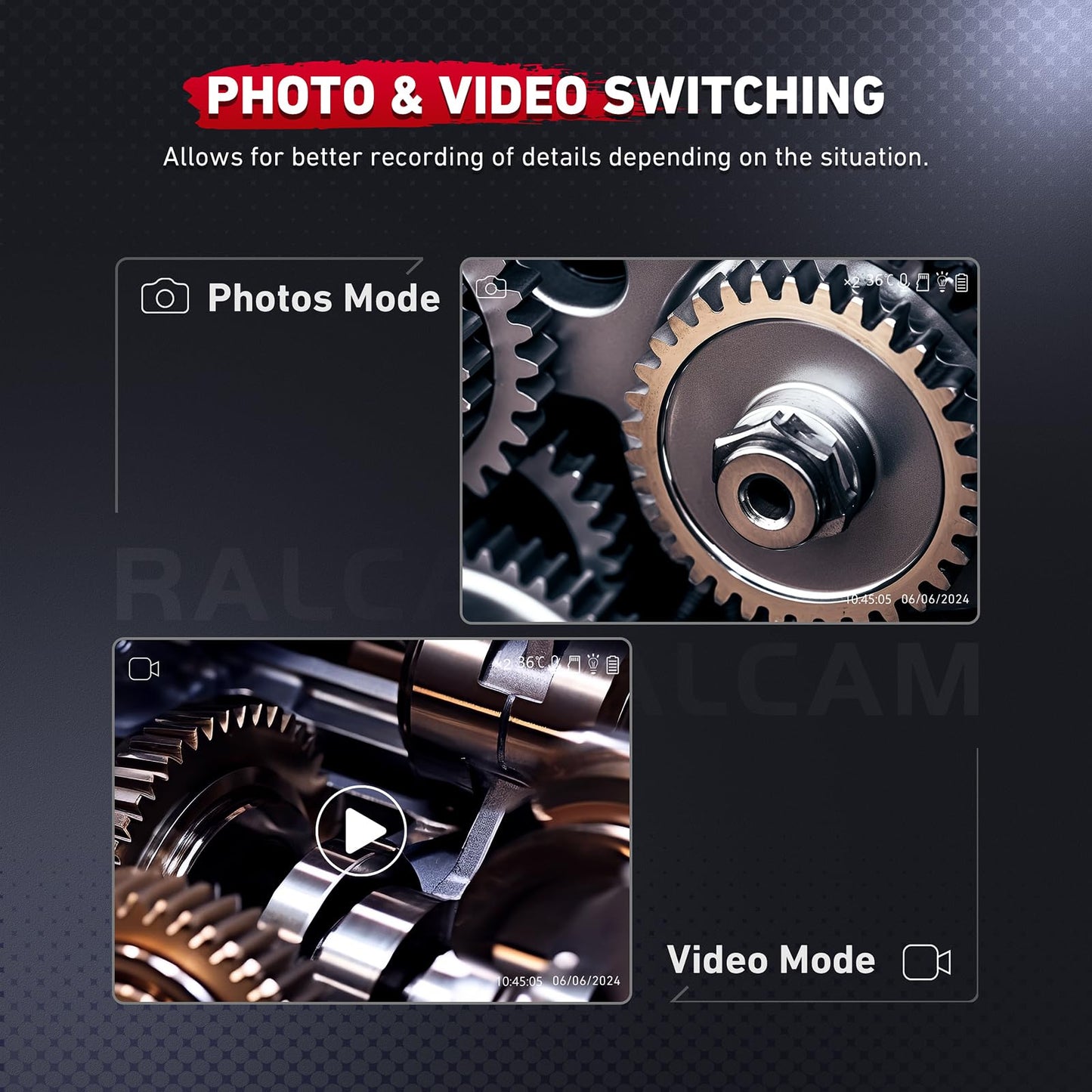 Ralcam Two-Way Articulating Borescope, Endoscope Camera with Light 0.24in/6.2mm Articulated Inspection Camera, 3.3 FT Semi-Rigid HD Video Snake Scope for Automotive Aircraft Mechanics
