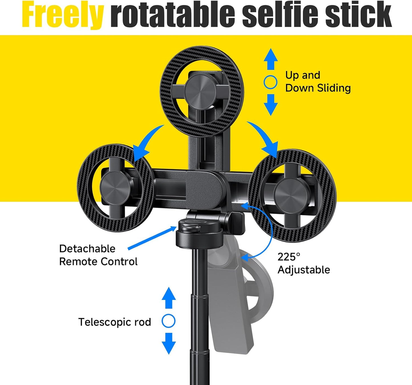 BOKKY 4-in-1 360 Magnetic Selfie Stick Tripod Rotation, Bluetooth Remote, Compact Travel Vlog Phone Holder for iPhone