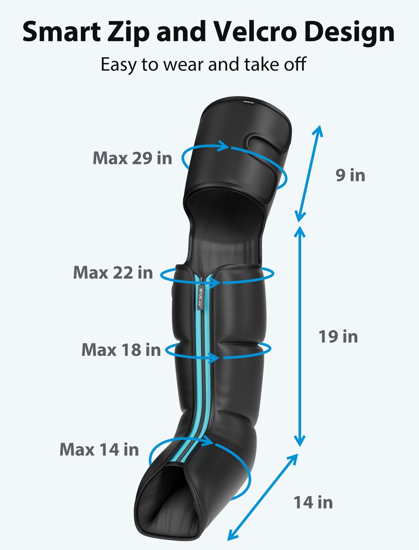 CINCOM Cordless Air Compression Massager - Rechargeable Leg & Foot Boots with 3 Modes, 10 Intensity Levels, 5 Timer Settings for Circulation, Pain Relief, Edema, RLS & Recovery